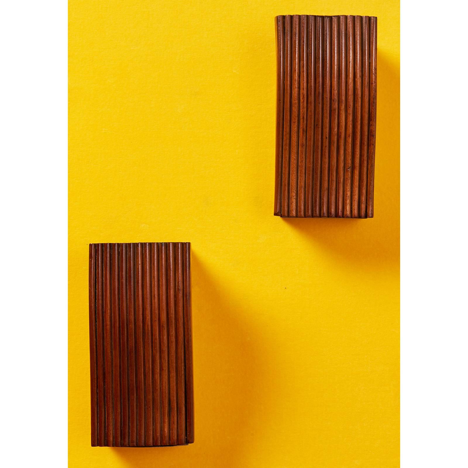 Mid-20th Century Pair of 1950s Diminutive Uplight Sconces in Reeded Mahogany