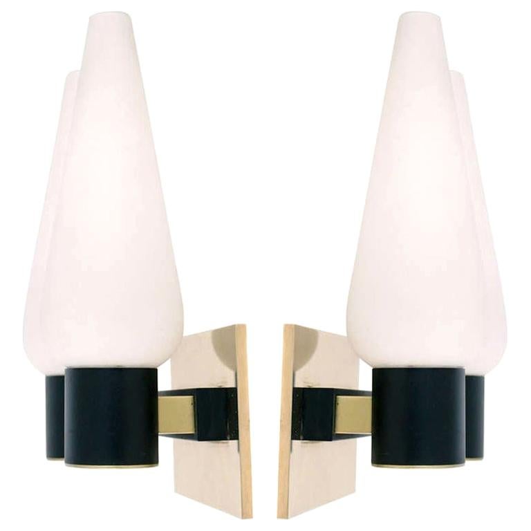 1950 Pair of double wall lights from by Maison Arlus.