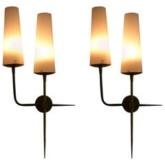 Pair of 1950s Double Sconces by Maison Lunel