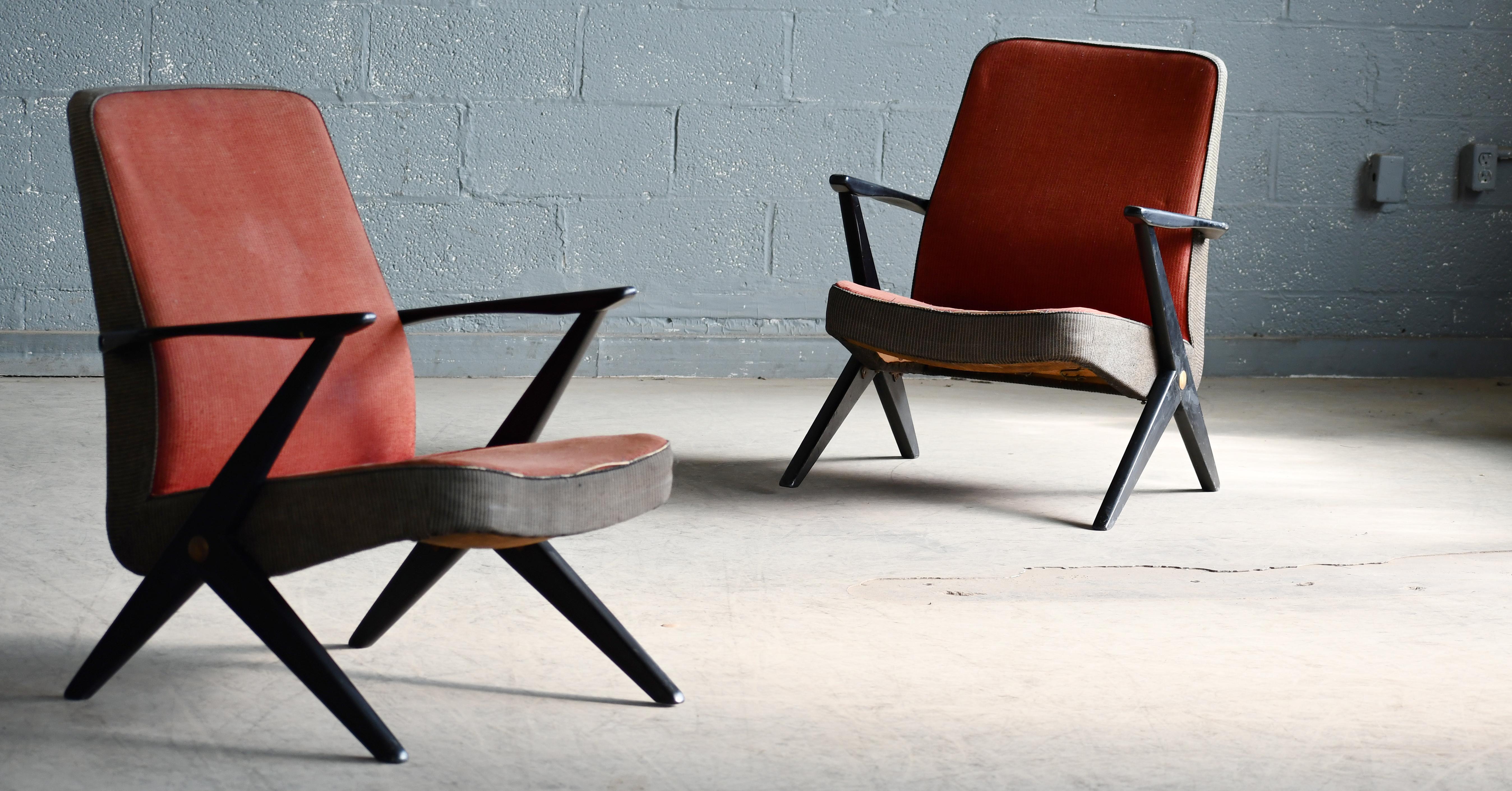 Scandinavian Modern Pair of 1950s Easy Chairs by Bengt Ruda for Nordiska Kompagniet, Sweden For Sale
