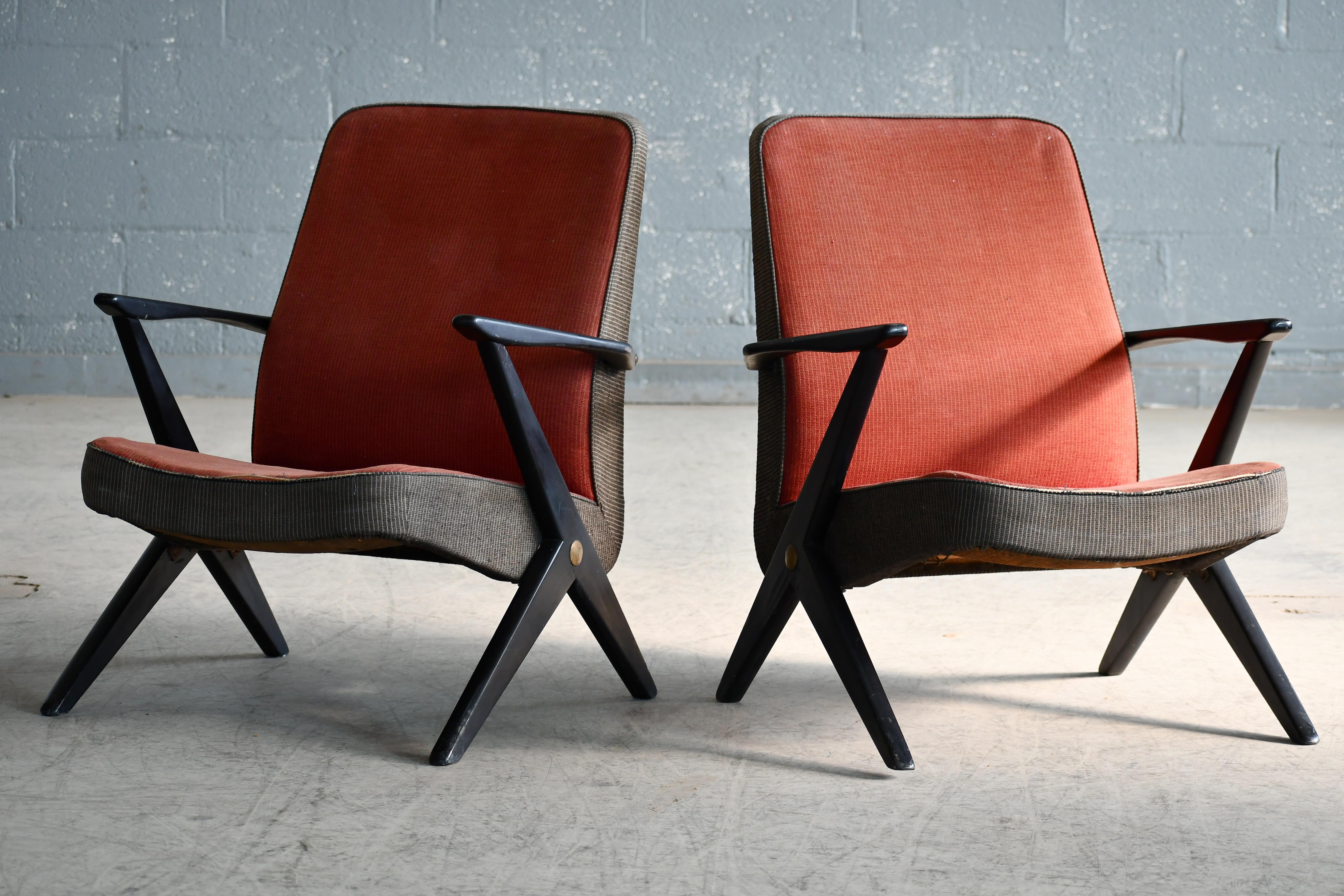 Mid-20th Century Pair of 1950s Easy Chairs by Bengt Ruda for Nordiska Kompagniet, Sweden For Sale