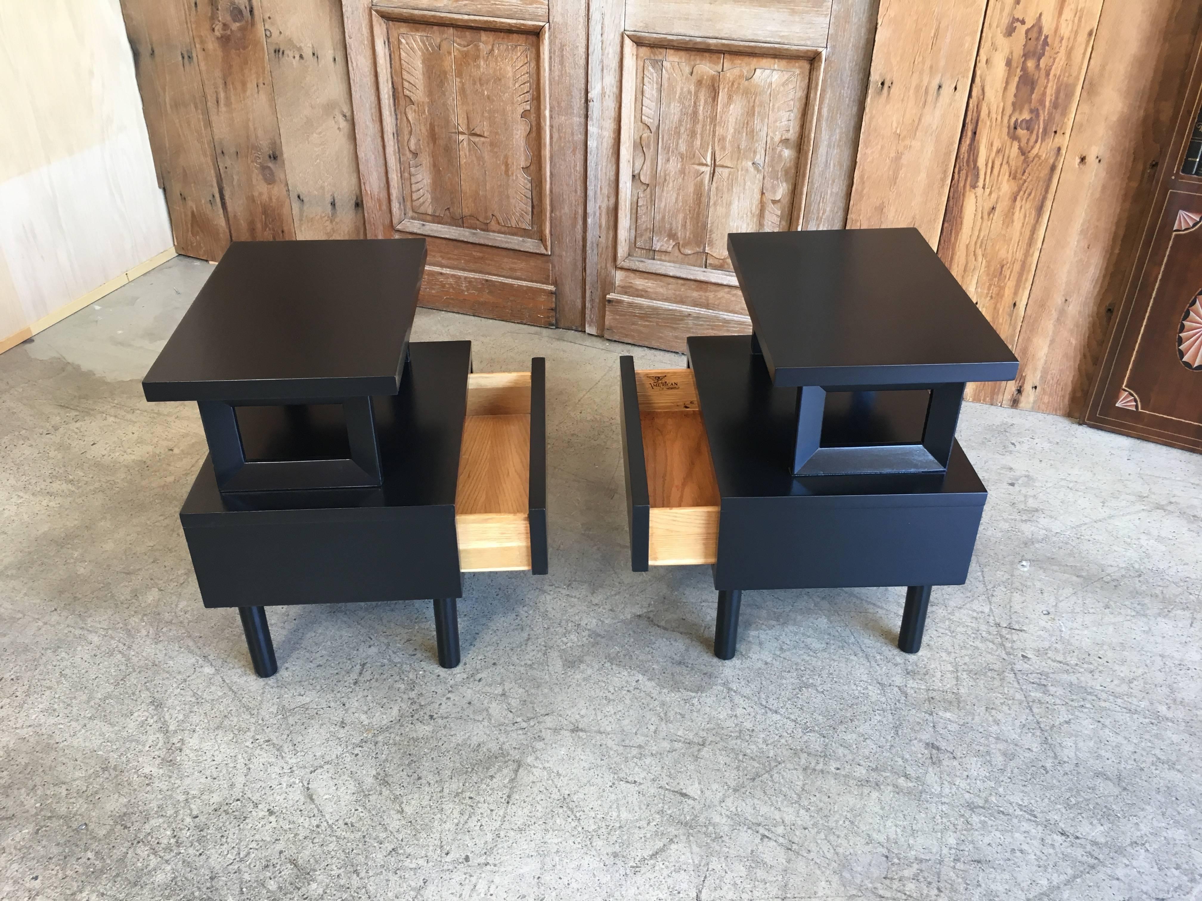 Pair of 1950s Ebonized Nightstands by American of Martinsville 4