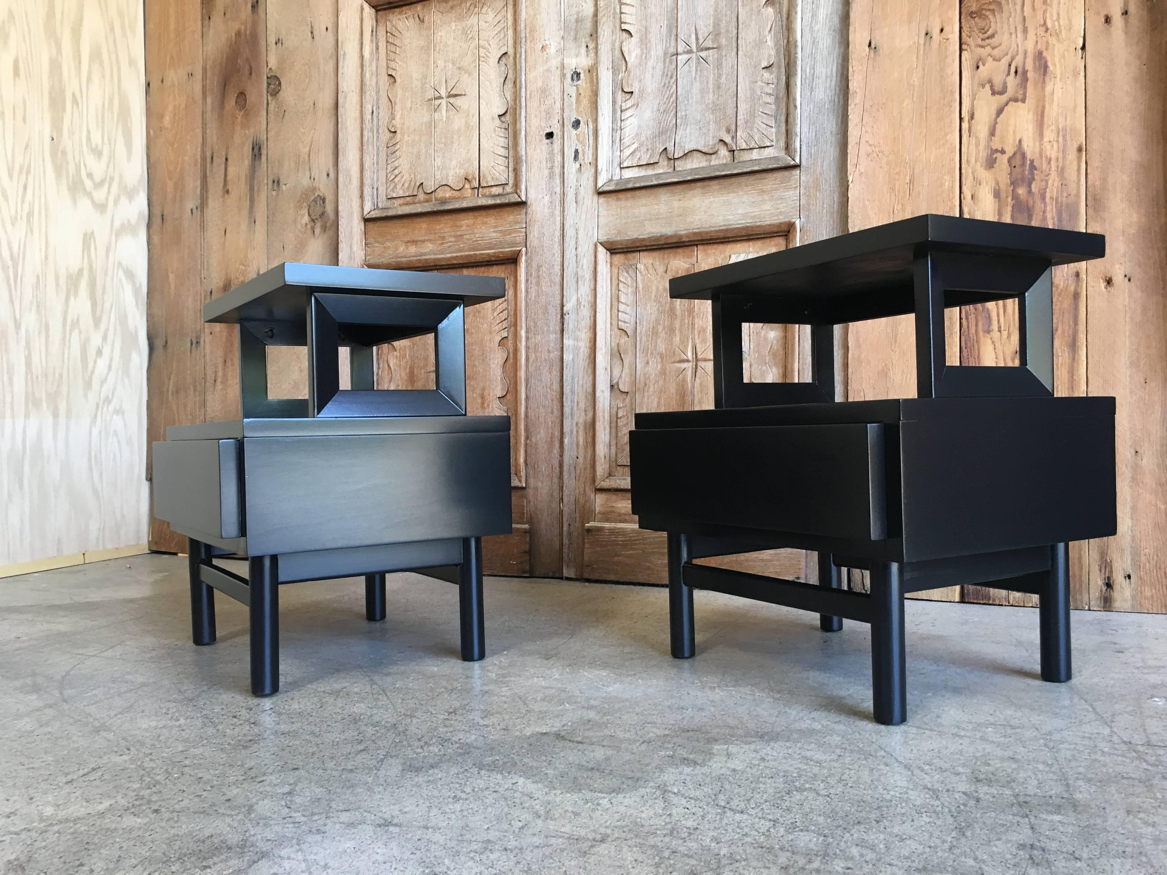 Pair of 1950s Ebonized Nightstands by American of Martinsville 5