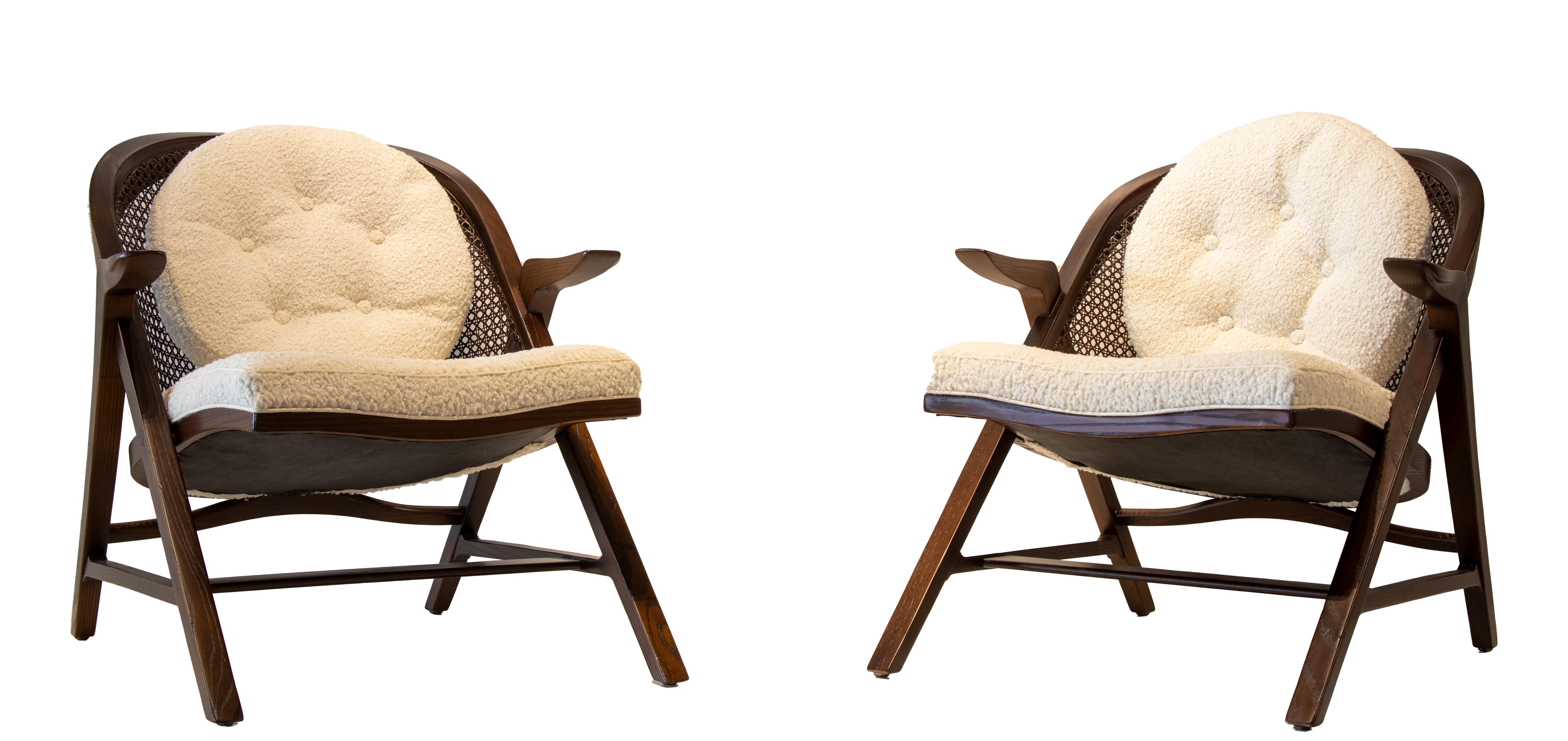 Mid-Century Modern Pair of 1950s Edward Wormley for Dunbar Cane back Chairs model 5700a For Sale