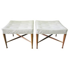Pair of 1950s Edward Wormley for Dunbar "Thebes" Stools, Original Upholstery