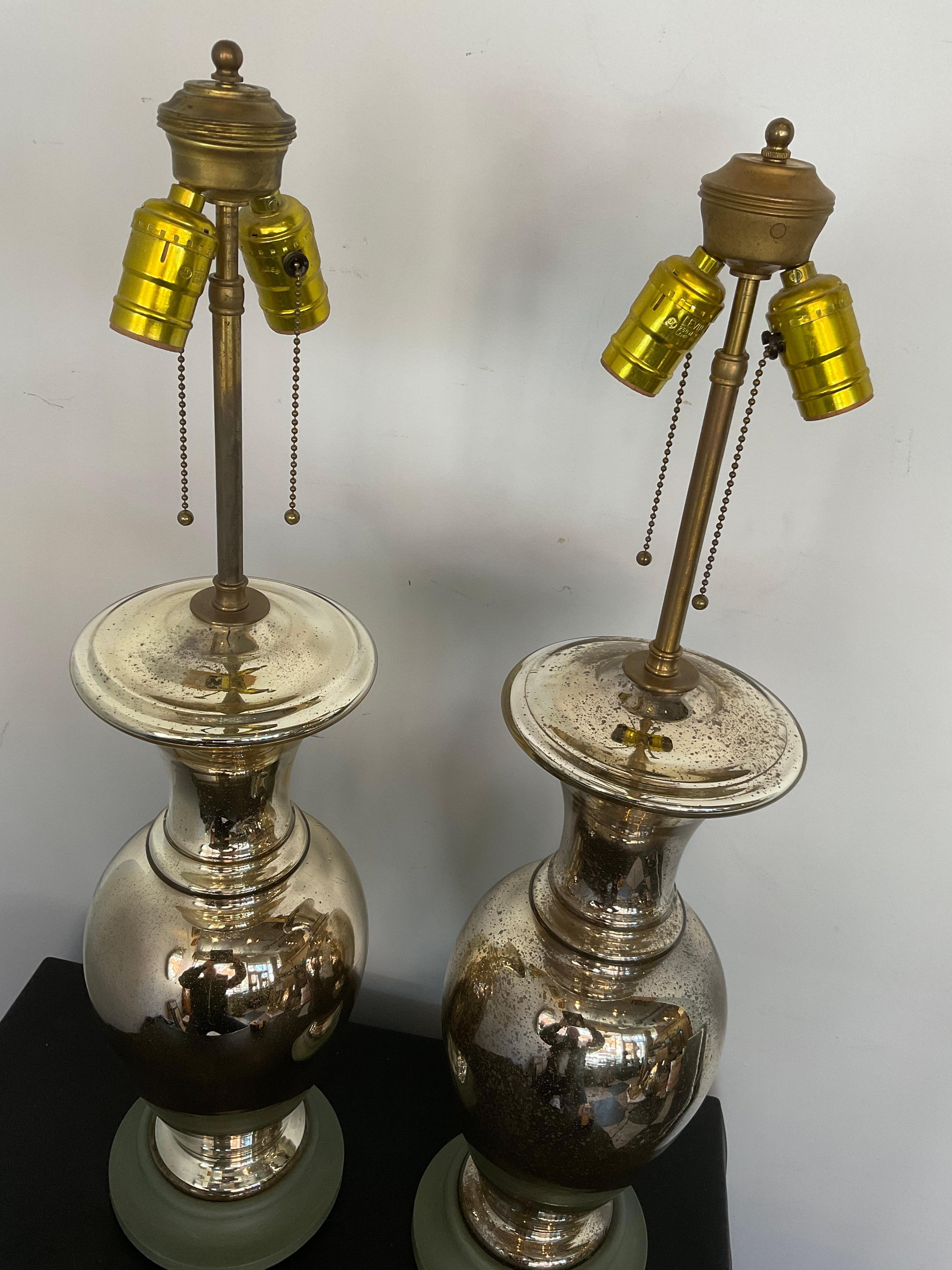 Mid-20th Century Pair of 1950s Elegant Mercury Glass Lamps on Wood Bases For Sale