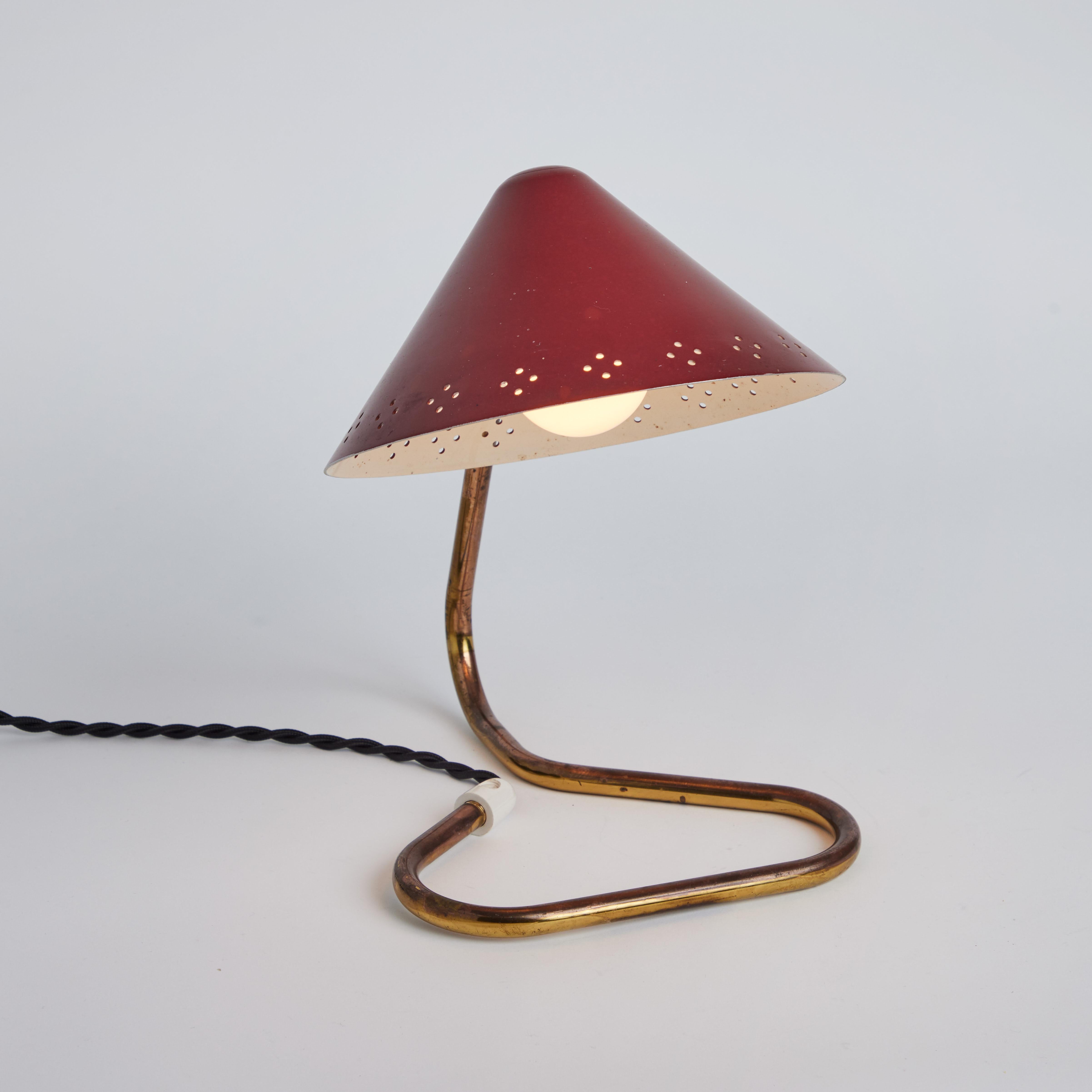 Pair of 1950s Erik Warna 'GK14' Red Perforated Shade Table Lamps 7