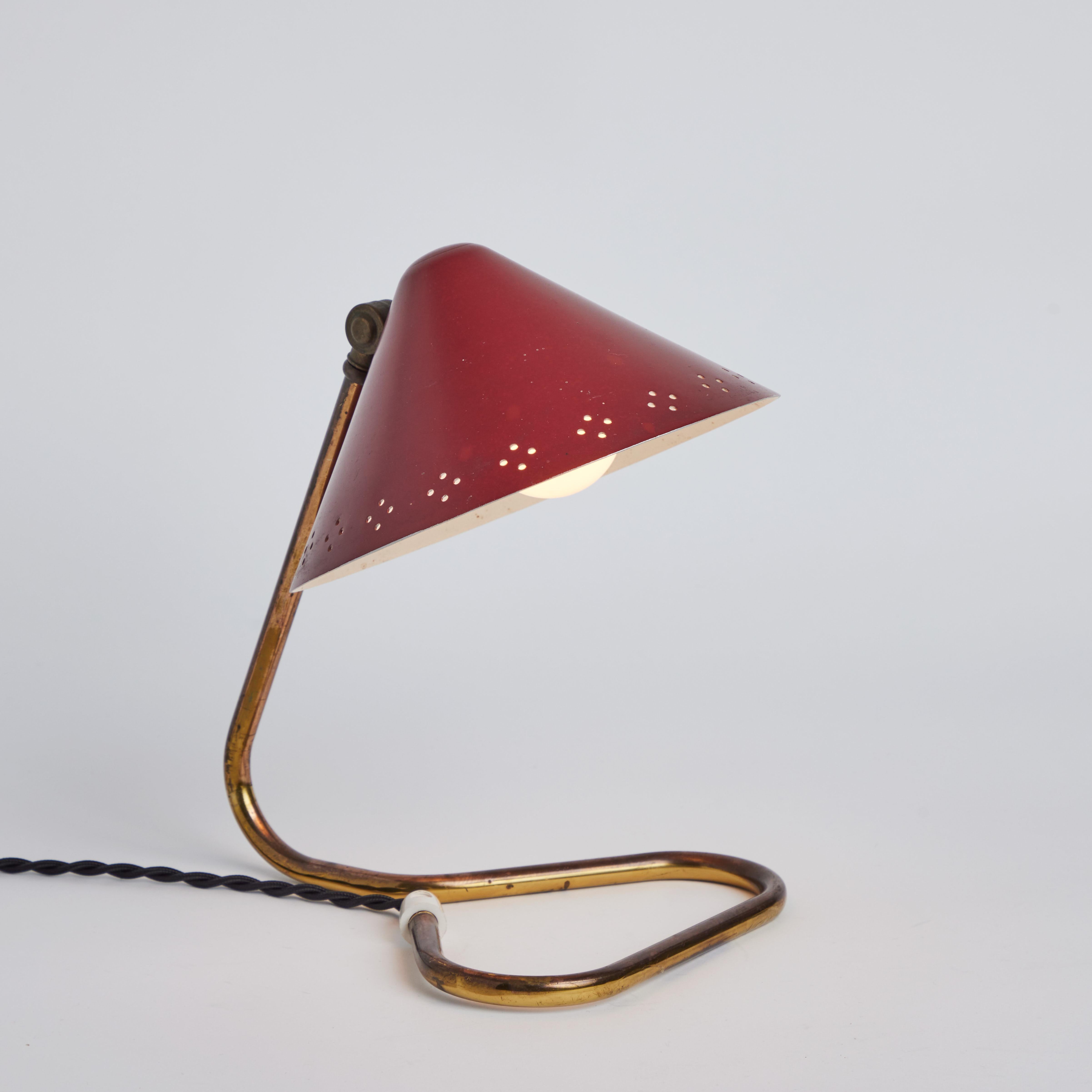 Pair of 1950s Erik Warna 'GK14' Red Perforated Shade Table Lamps 8