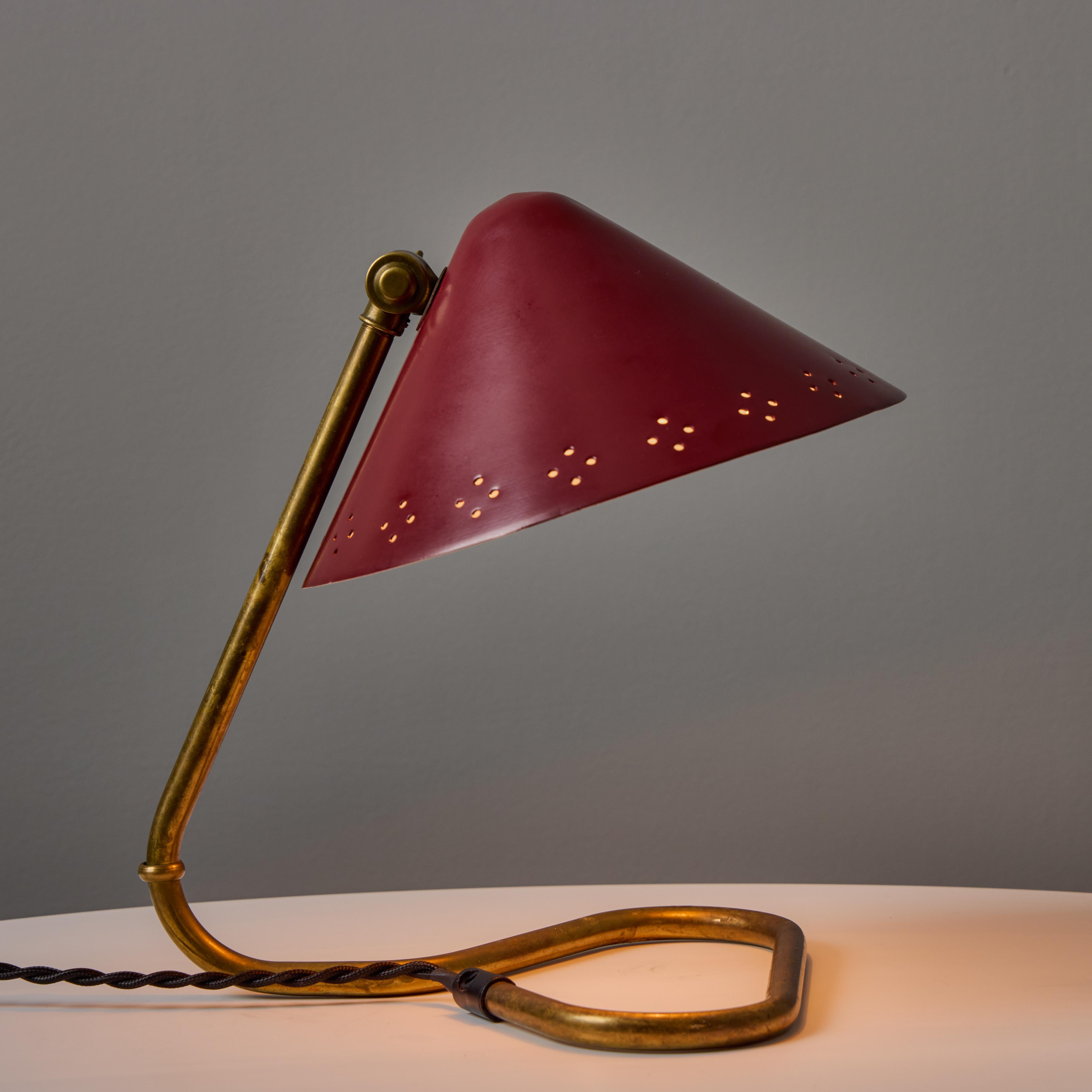 Mid-Century Modern Pair of 1950s Erik Warna 'GK14' Red Perforated Shade Table Lamps For Sale