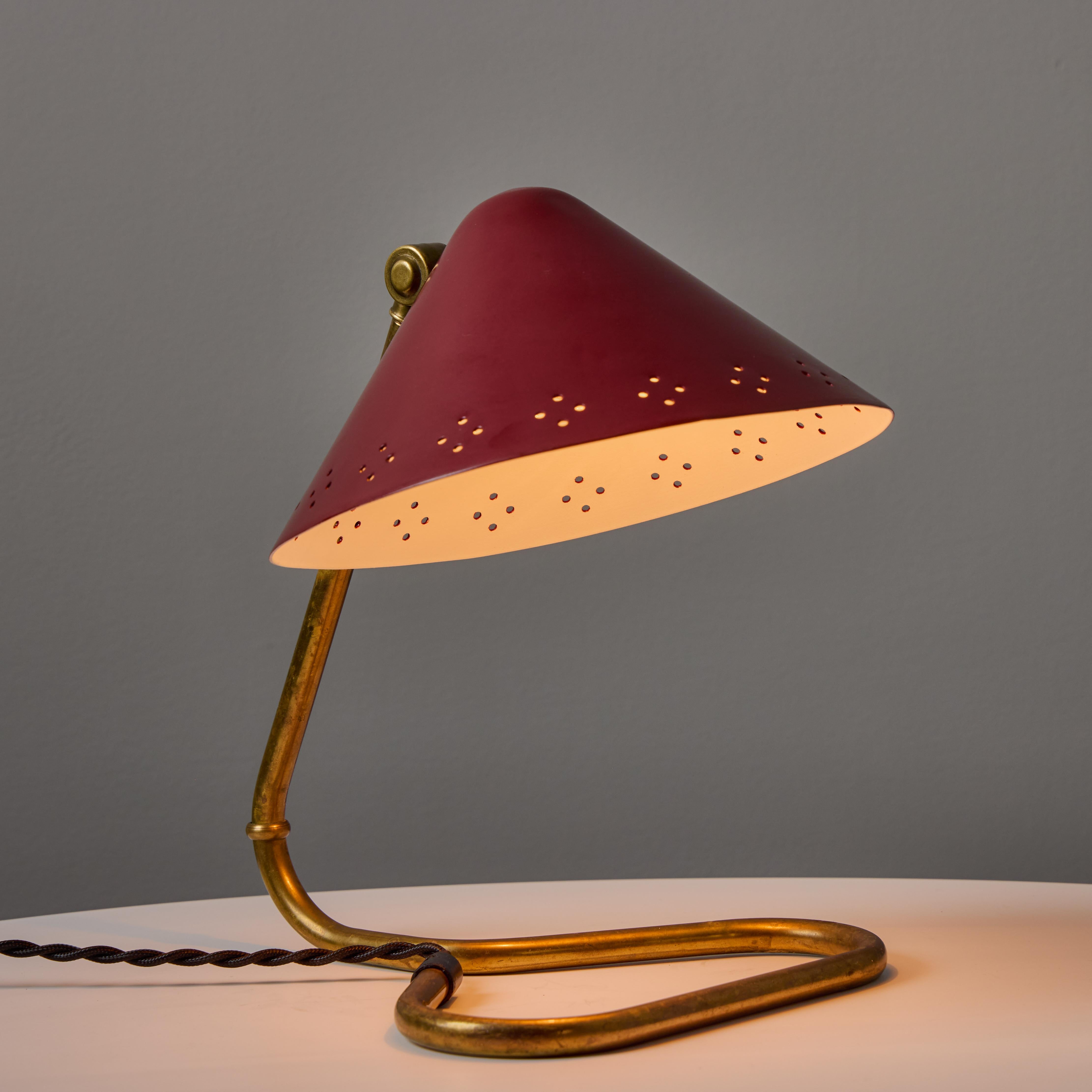 Swedish Pair of 1950s Erik Warna 'GK14' Red Perforated Shade Table Lamps For Sale