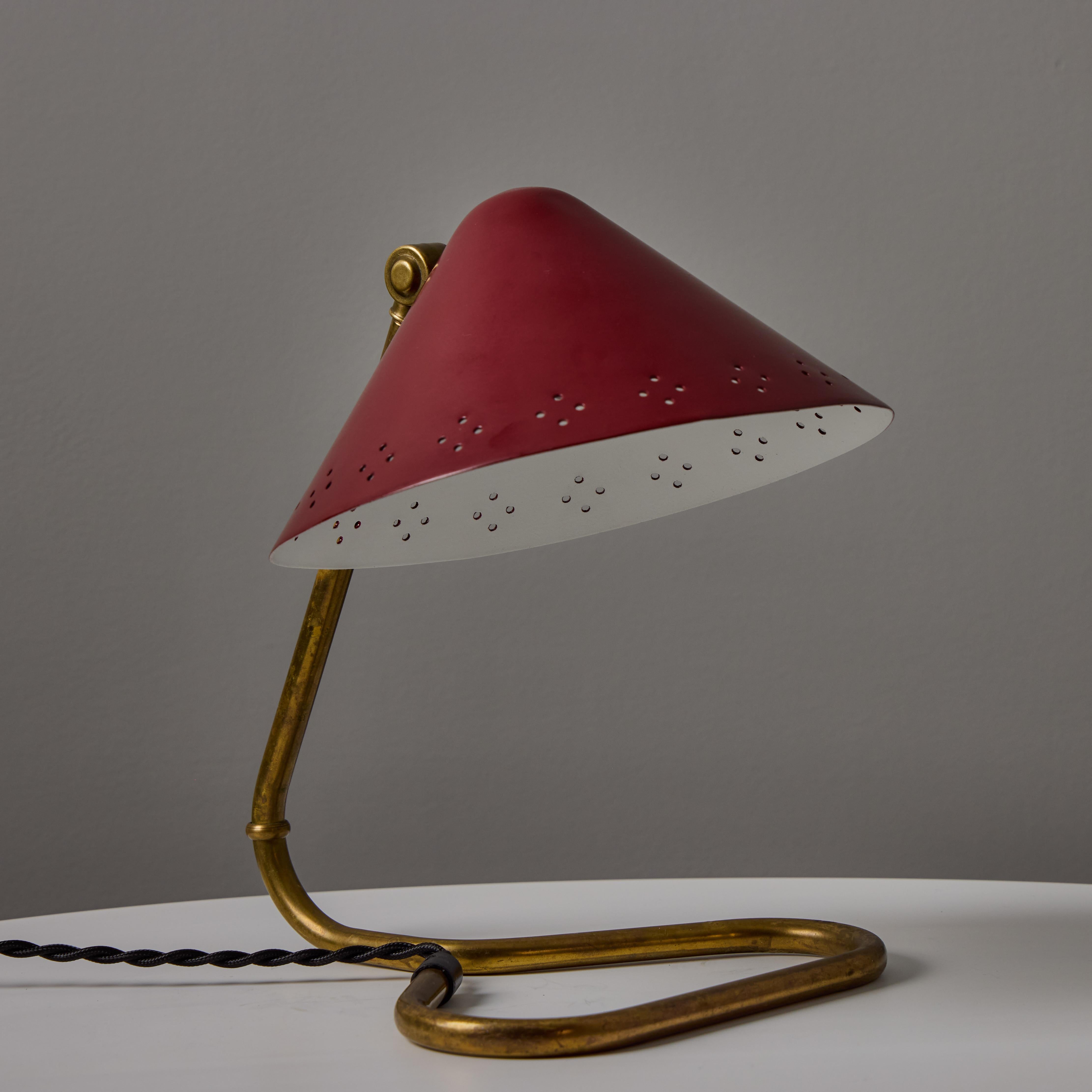 Painted Pair of 1950s Erik Warna 'GK14' Red Perforated Shade Table Lamps For Sale