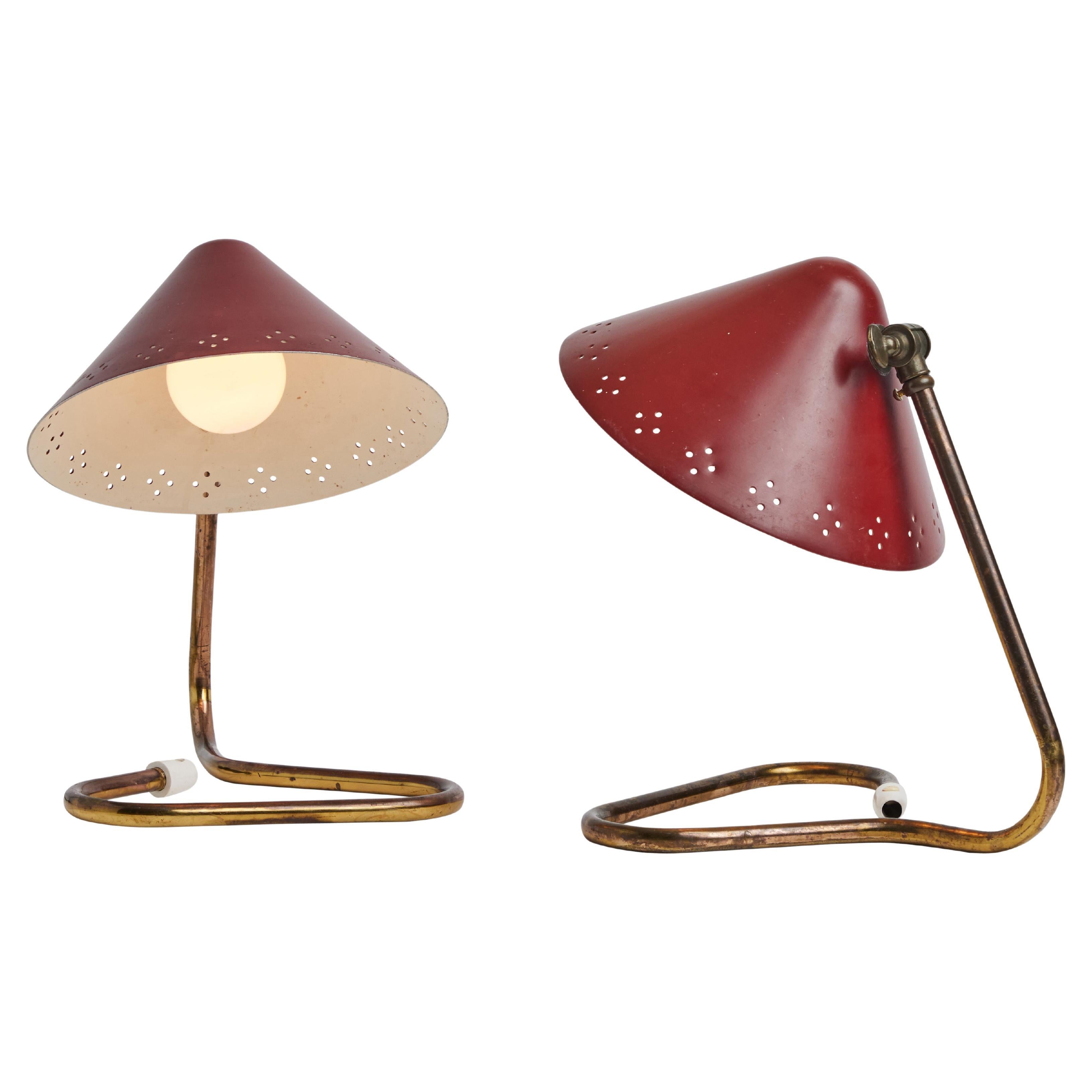 Pair of 1950s Erik Warna 'GK14' Red Perforated Shade Table Lamps For Sale  at 1stDibs