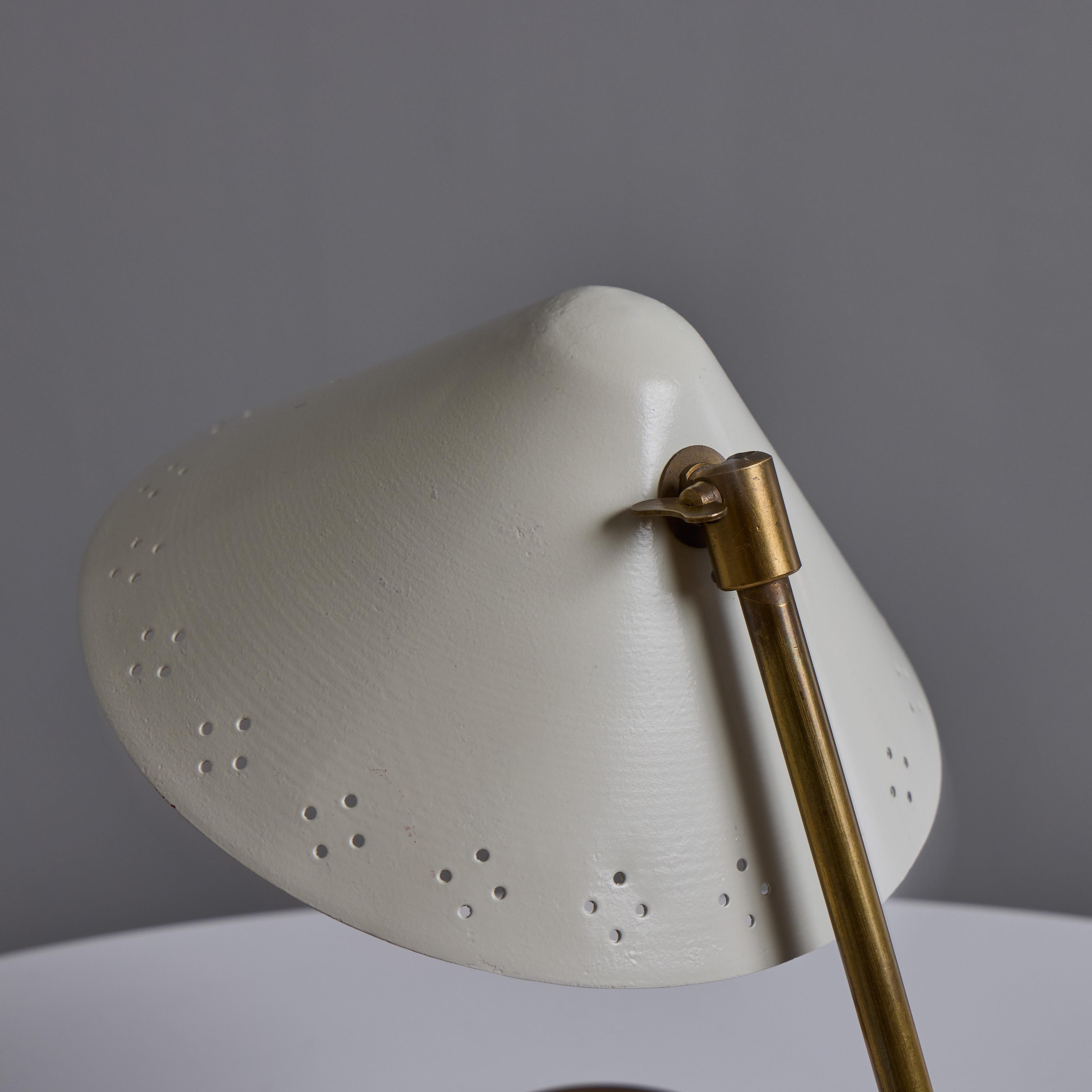 Pair of 1950s Erik Warna 'GK14' White and Brass Perforated Shade Table Lamps For Sale 2