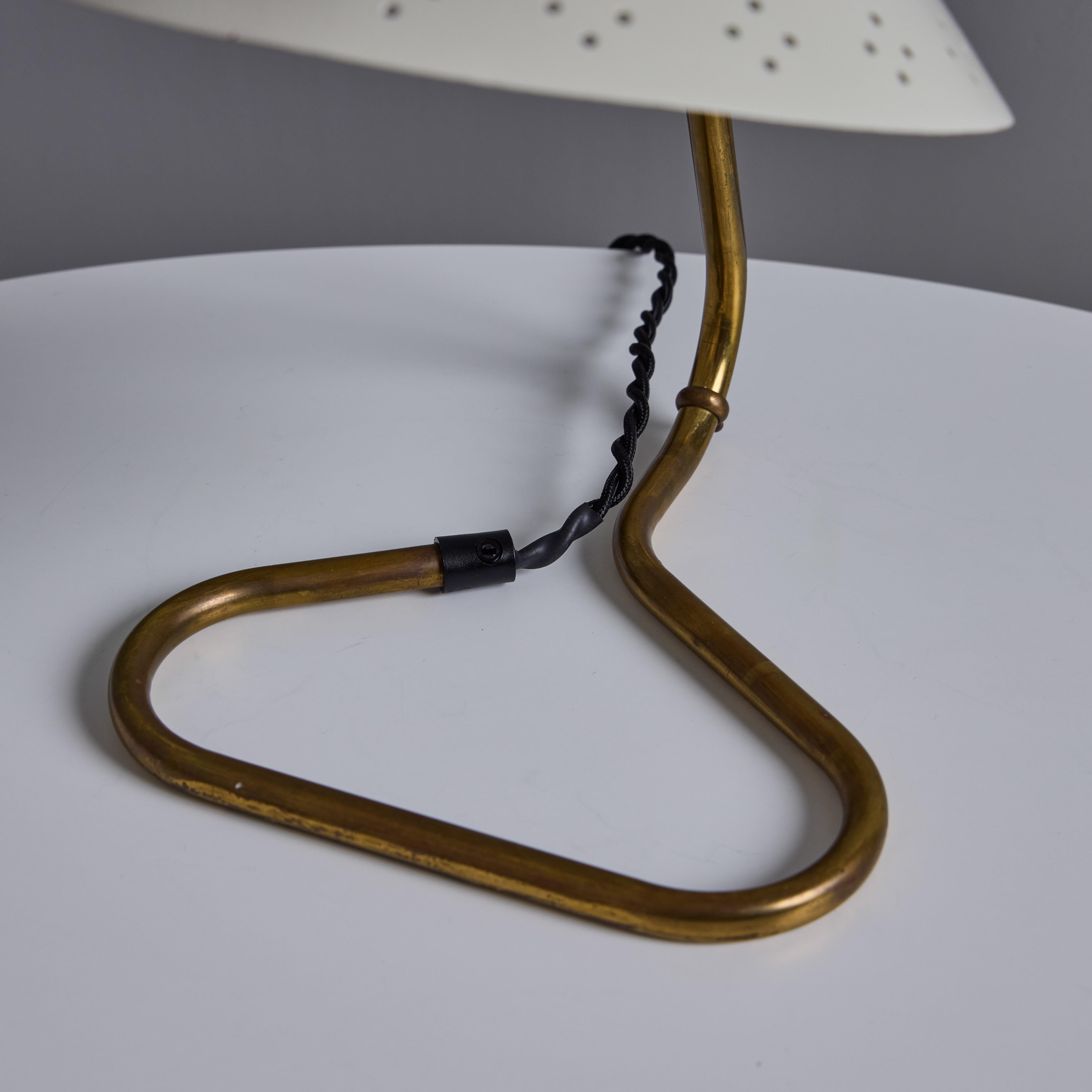 Pair of 1950s Erik Warna 'GK14' White and Brass Perforated Shade Table Lamps For Sale 4