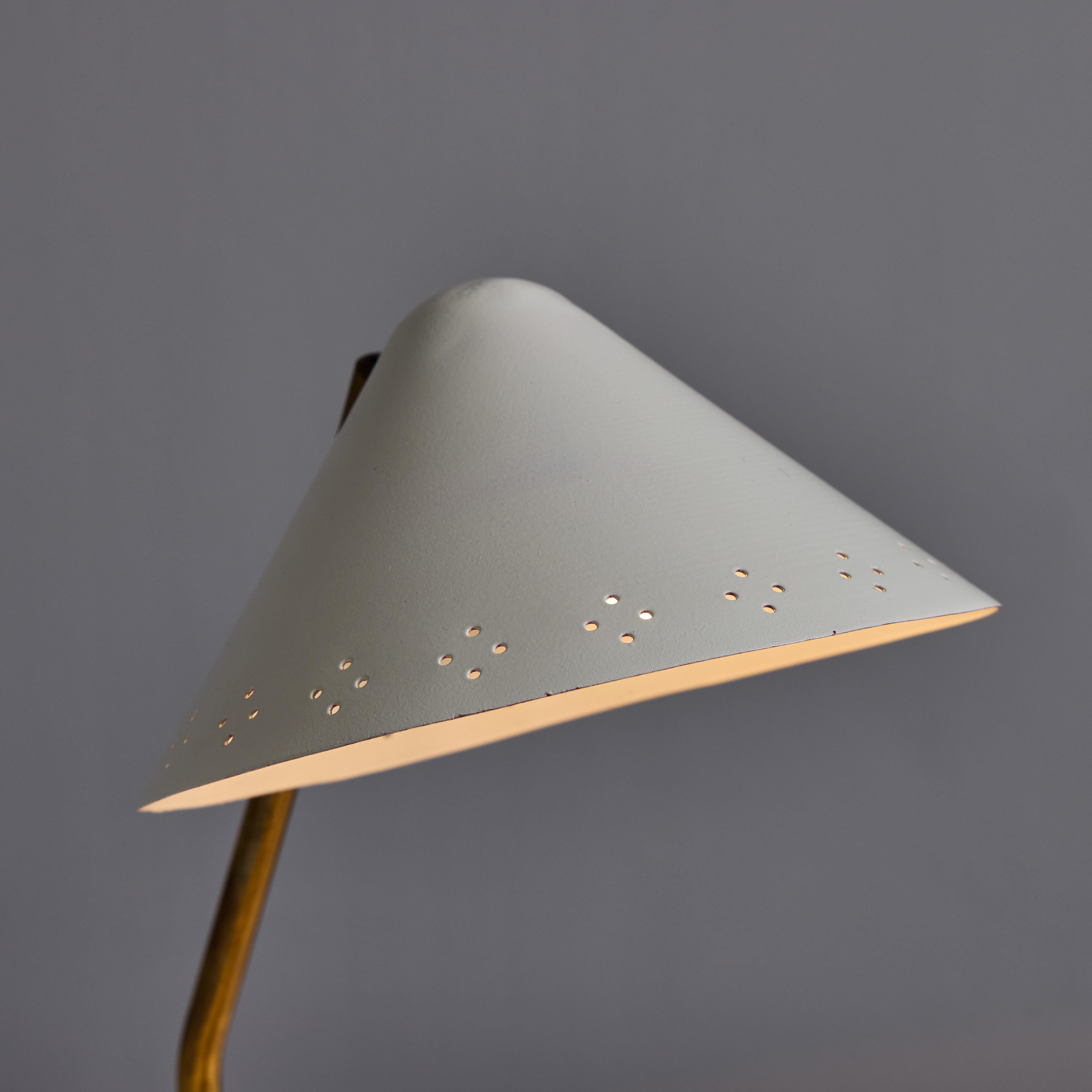 Pair of 1950s Erik Warna 'GK14' White and Brass Perforated Shade Table Lamps For Sale 5
