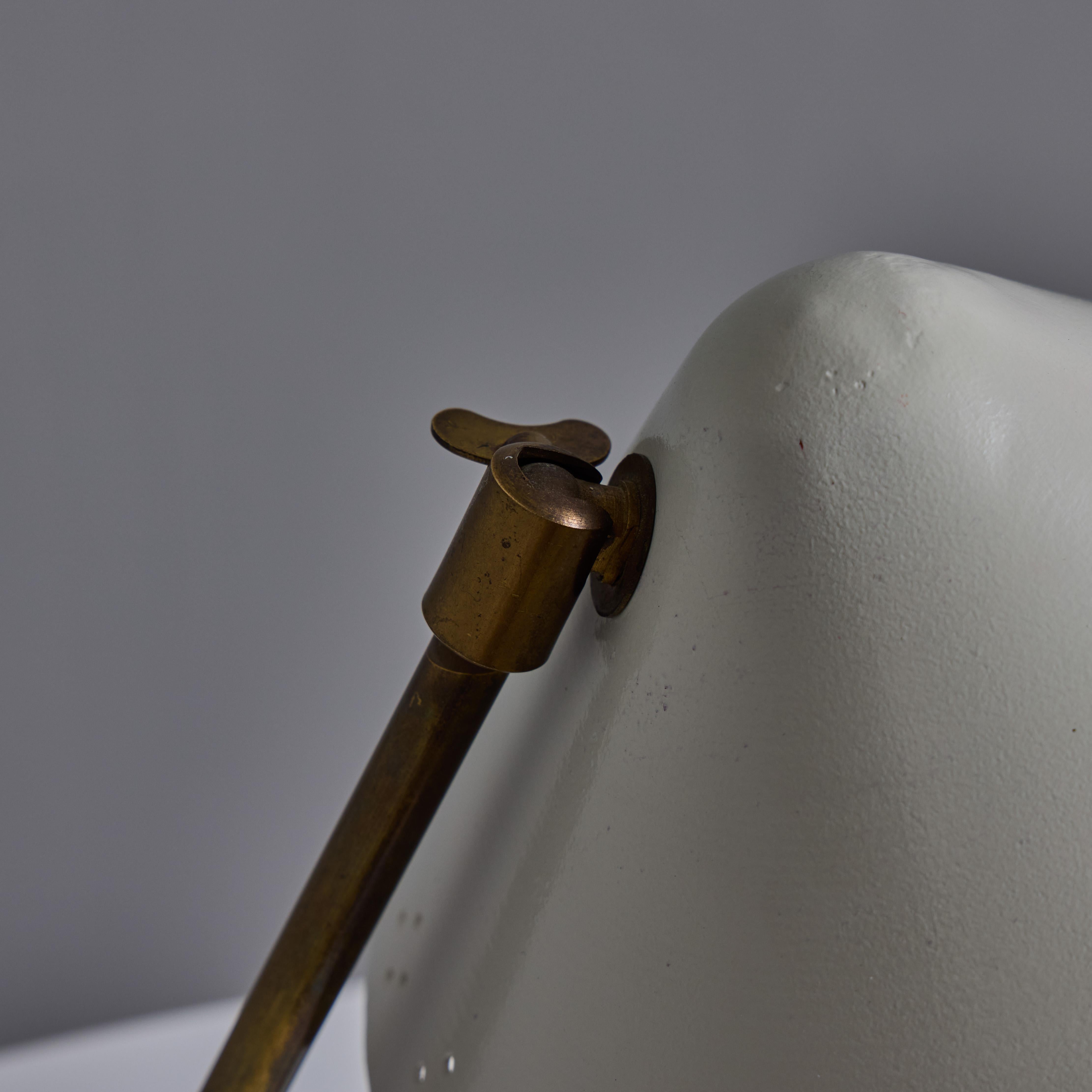 Pair of 1950s Erik Warna 'GK14' White and Brass Perforated Shade Table Lamps For Sale 7