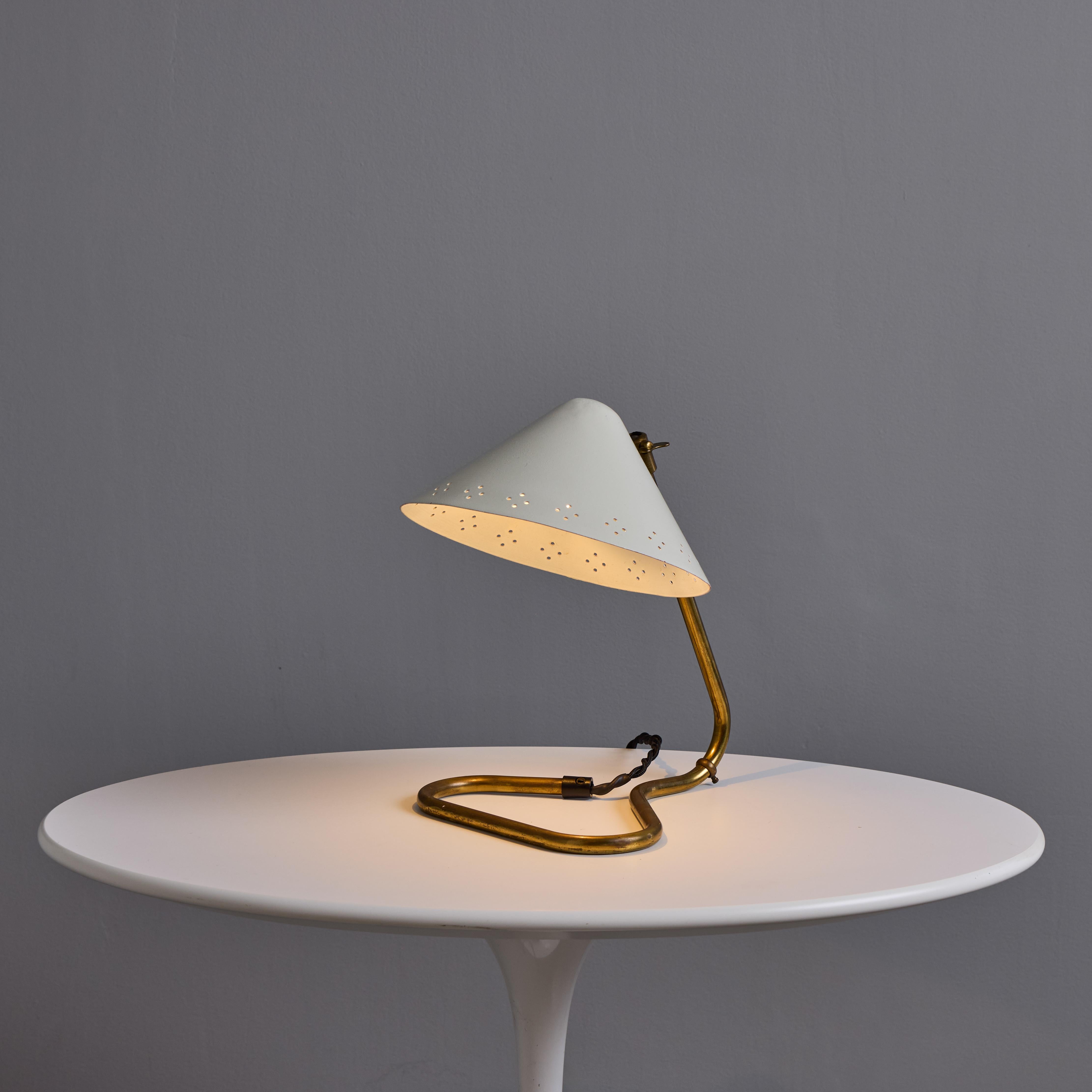 Mid-Century Modern Pair of 1950s Erik Warna 'GK14' White and Brass Perforated Shade Table Lamps For Sale