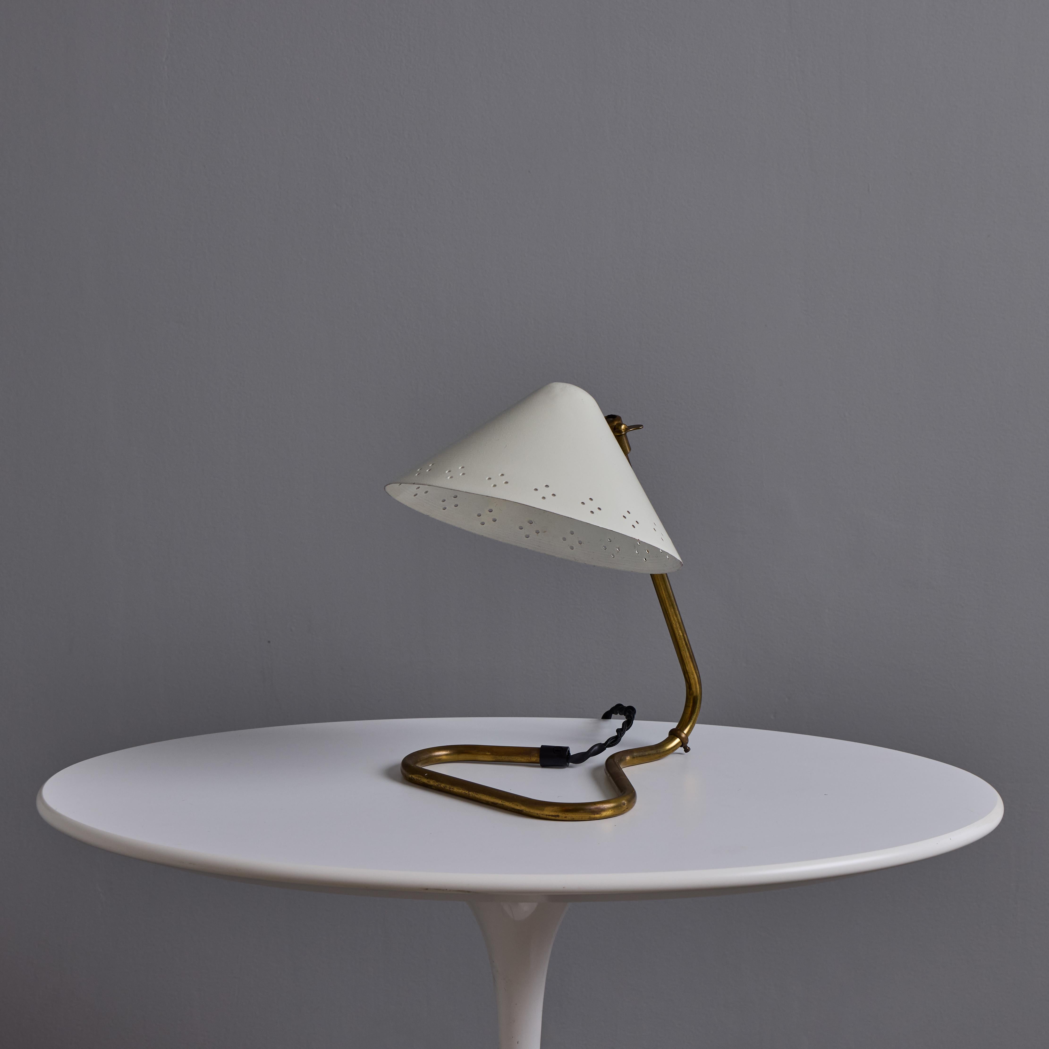 Swedish Pair of 1950s Erik Warna 'GK14' White and Brass Perforated Shade Table Lamps For Sale