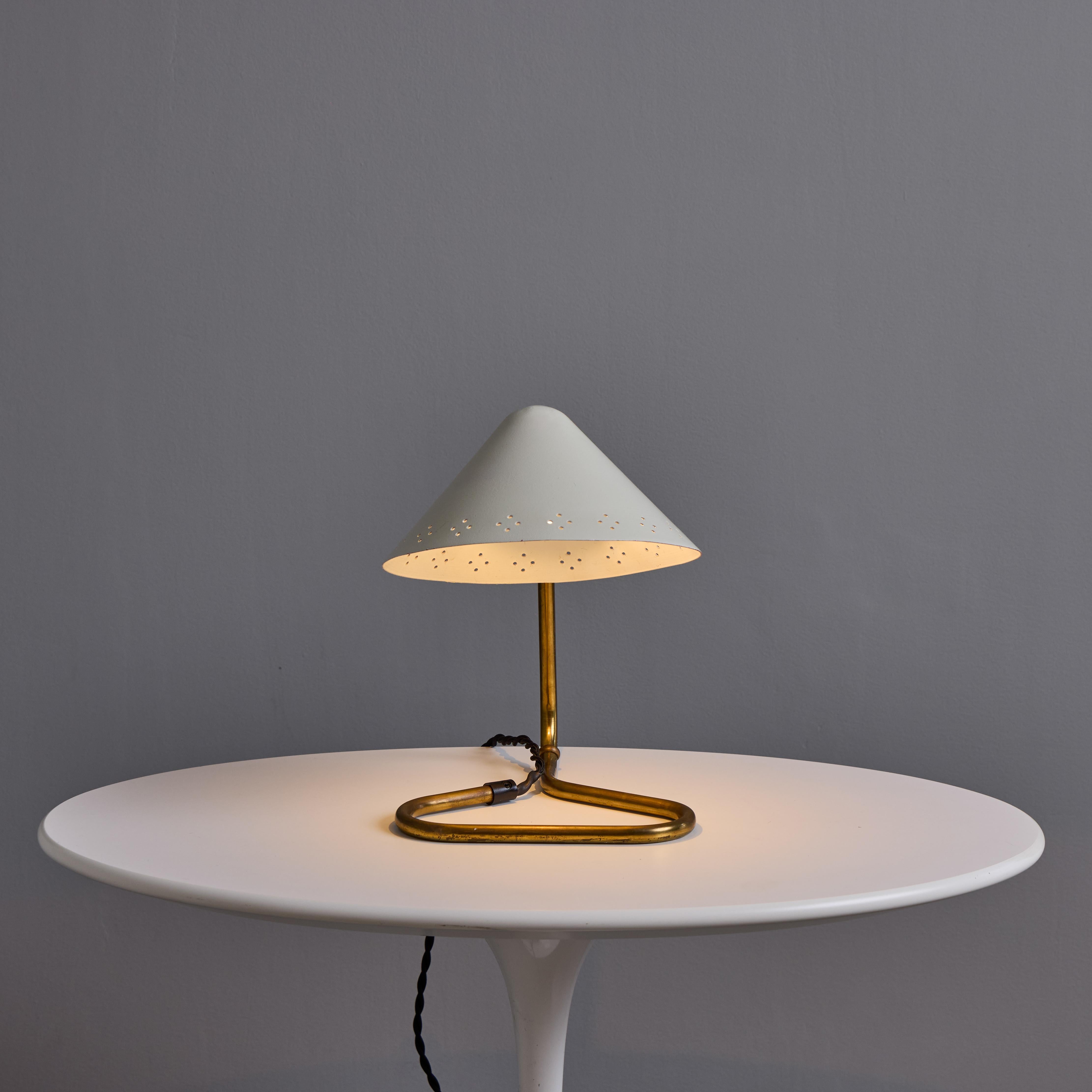 Painted Pair of 1950s Erik Warna 'GK14' White and Brass Perforated Shade Table Lamps For Sale