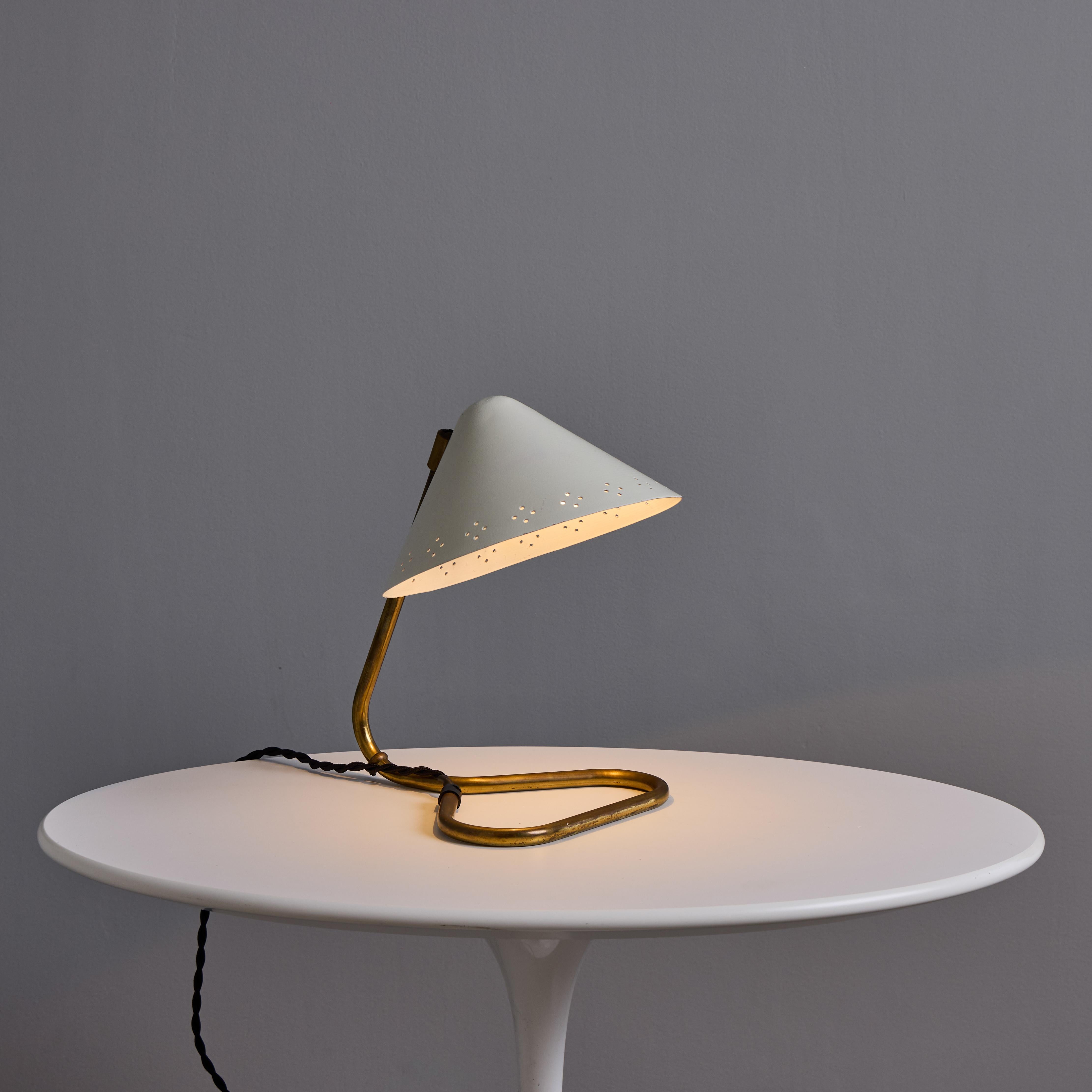 Pair of 1950s Erik Warna 'GK14' White and Brass Perforated Shade Table Lamps In Good Condition For Sale In Glendale, CA