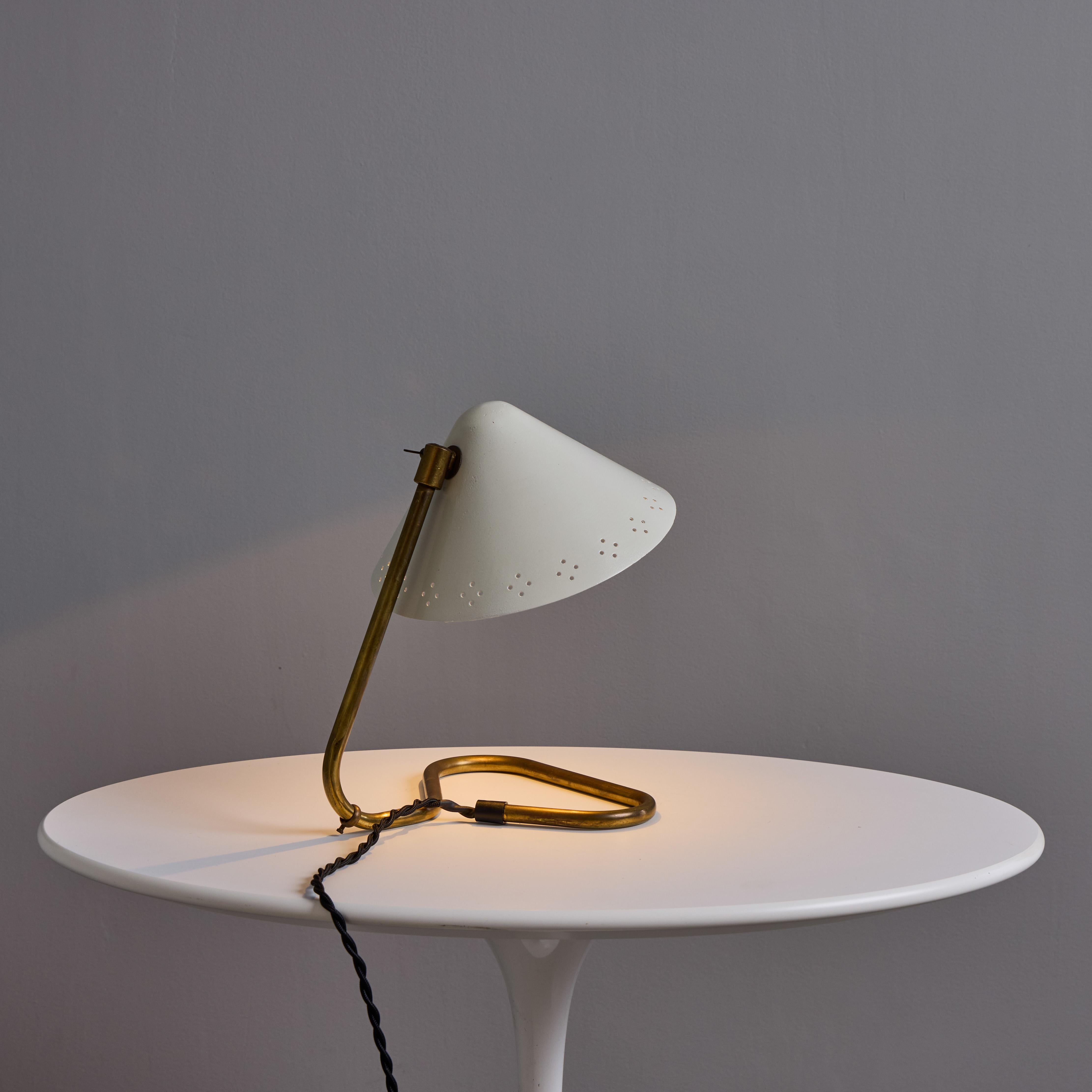 Mid-20th Century Pair of 1950s Erik Warna 'GK14' White and Brass Perforated Shade Table Lamps For Sale