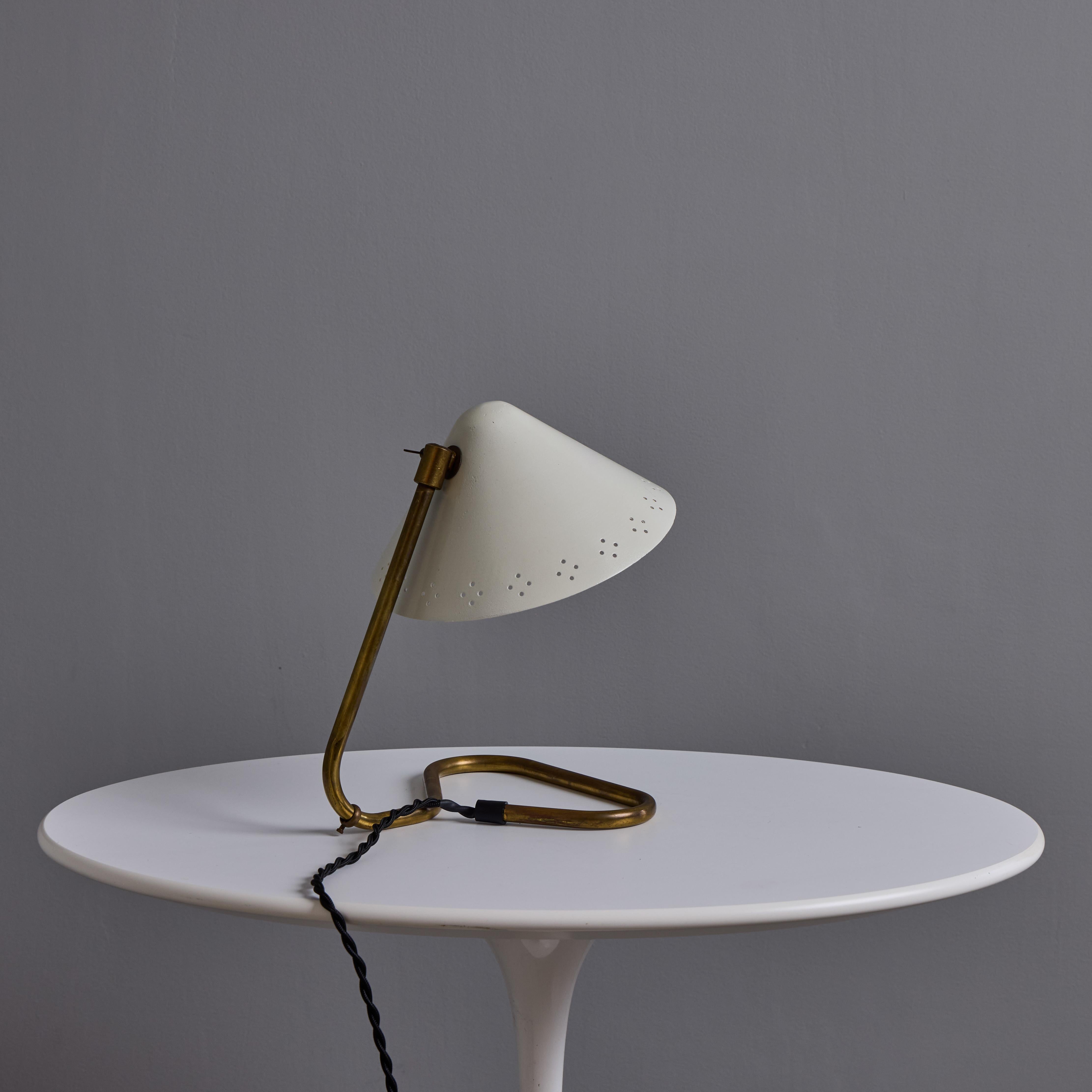Aluminum Pair of 1950s Erik Warna 'GK14' White and Brass Perforated Shade Table Lamps For Sale