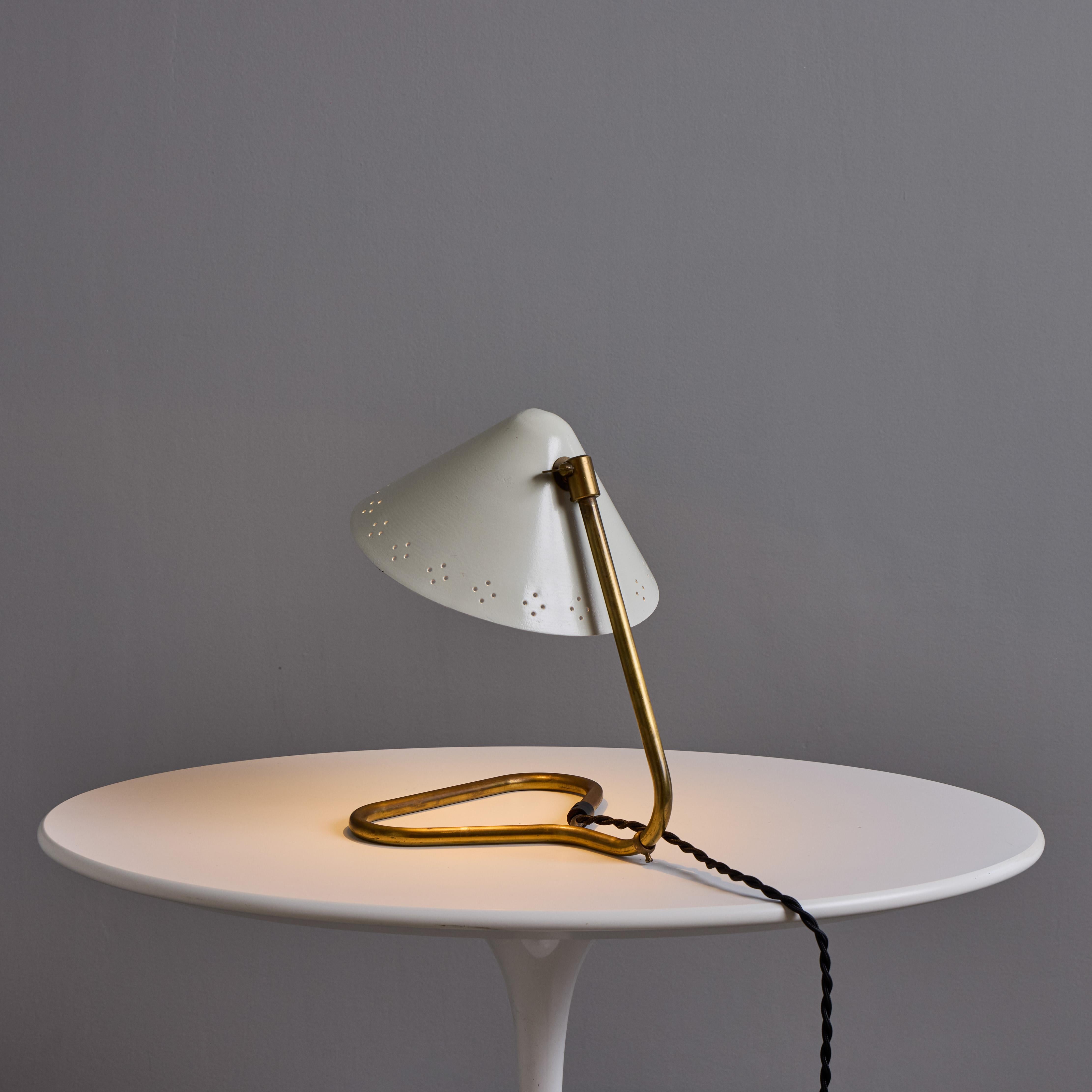 Pair of 1950s Erik Warna 'GK14' White and Brass Perforated Shade Table Lamps For Sale 1