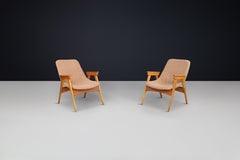 Paire de chaises longues européennes en hêtre et fibre de verre des années 1950 - Mid-Century Modern