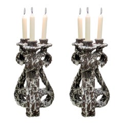Pair of 1950s Fat Lava Candlesticks by Marius Giuge from Vallauris, French