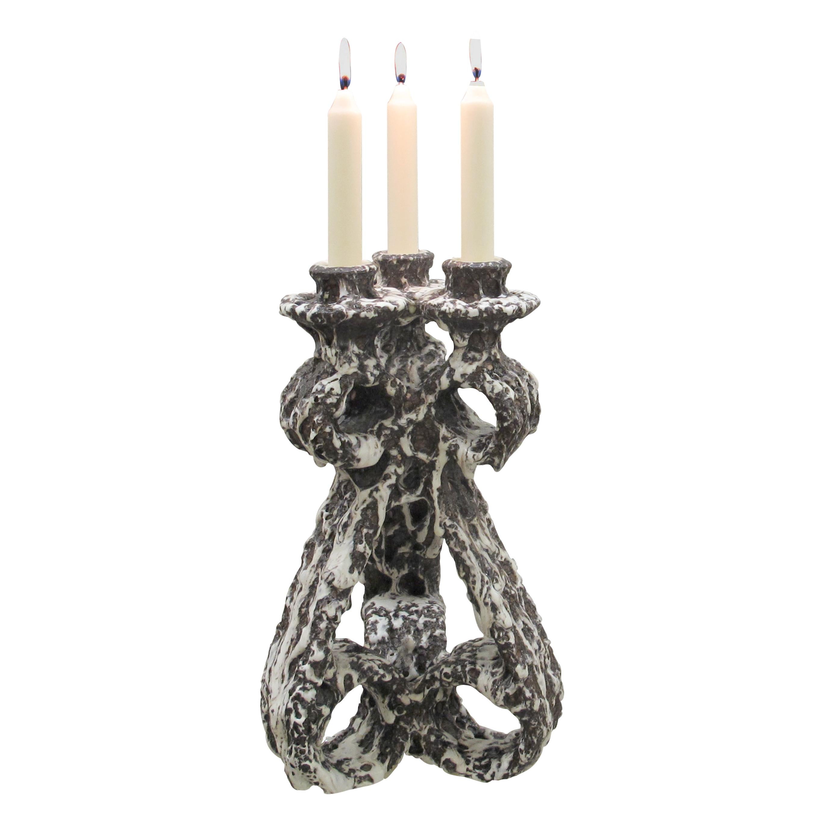 Mid-Century Modern Pair of 1950s Fat Lava Candlesticks by Marius Giuge from Vallauris, French For Sale