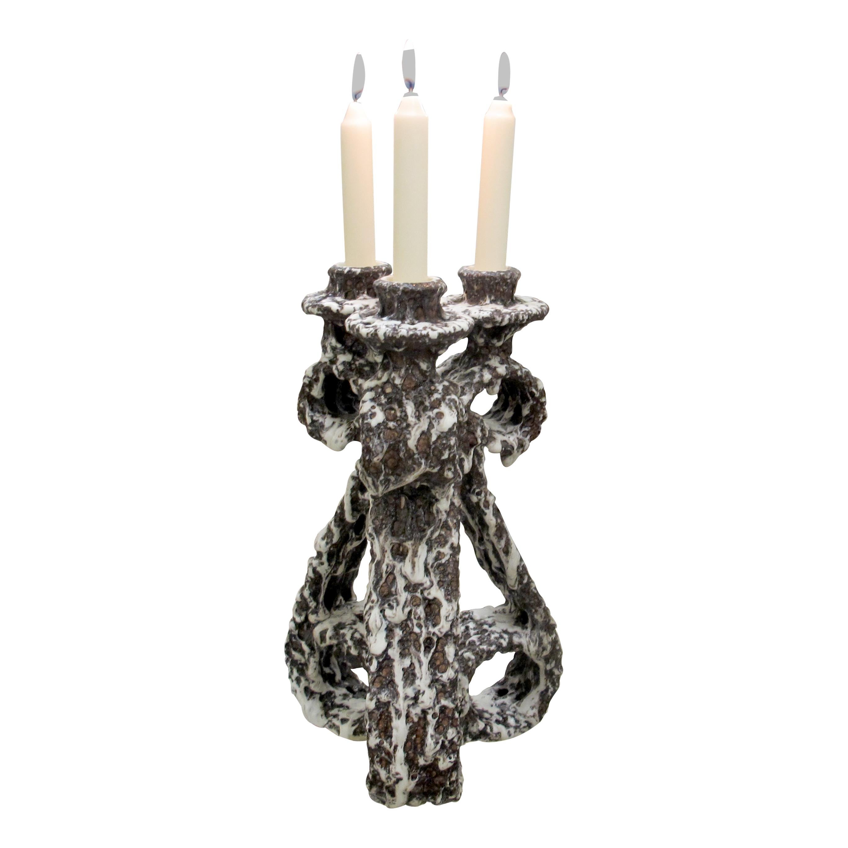 Hand-Crafted Pair of 1950s Fat Lava Candlesticks by Marius Giuge from Vallauris, French For Sale