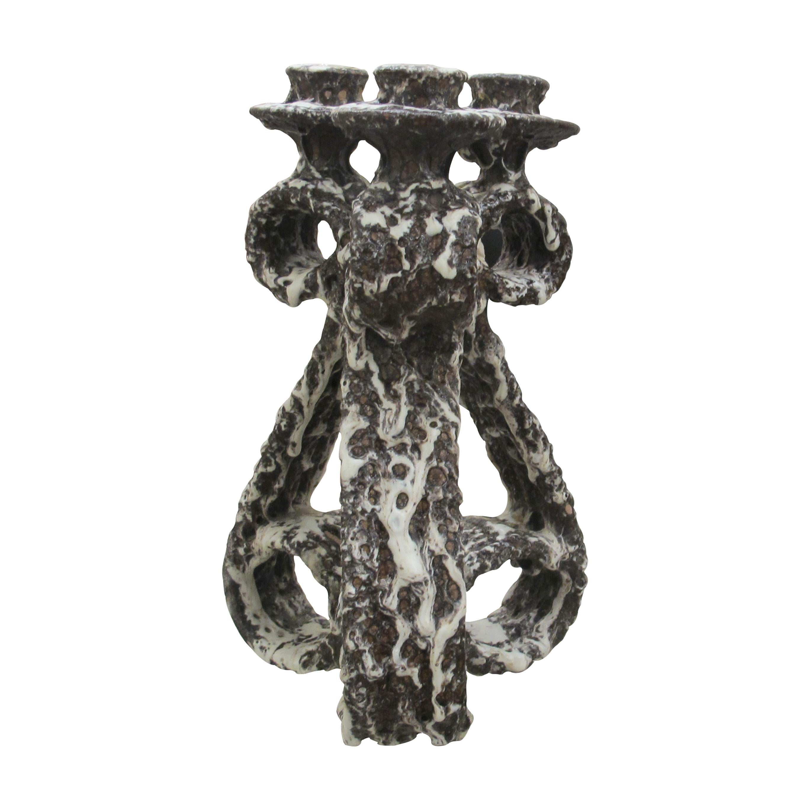 Pair of 1950s Fat Lava Candlesticks by Marius Giuge from Vallauris, French In Good Condition For Sale In London, GB