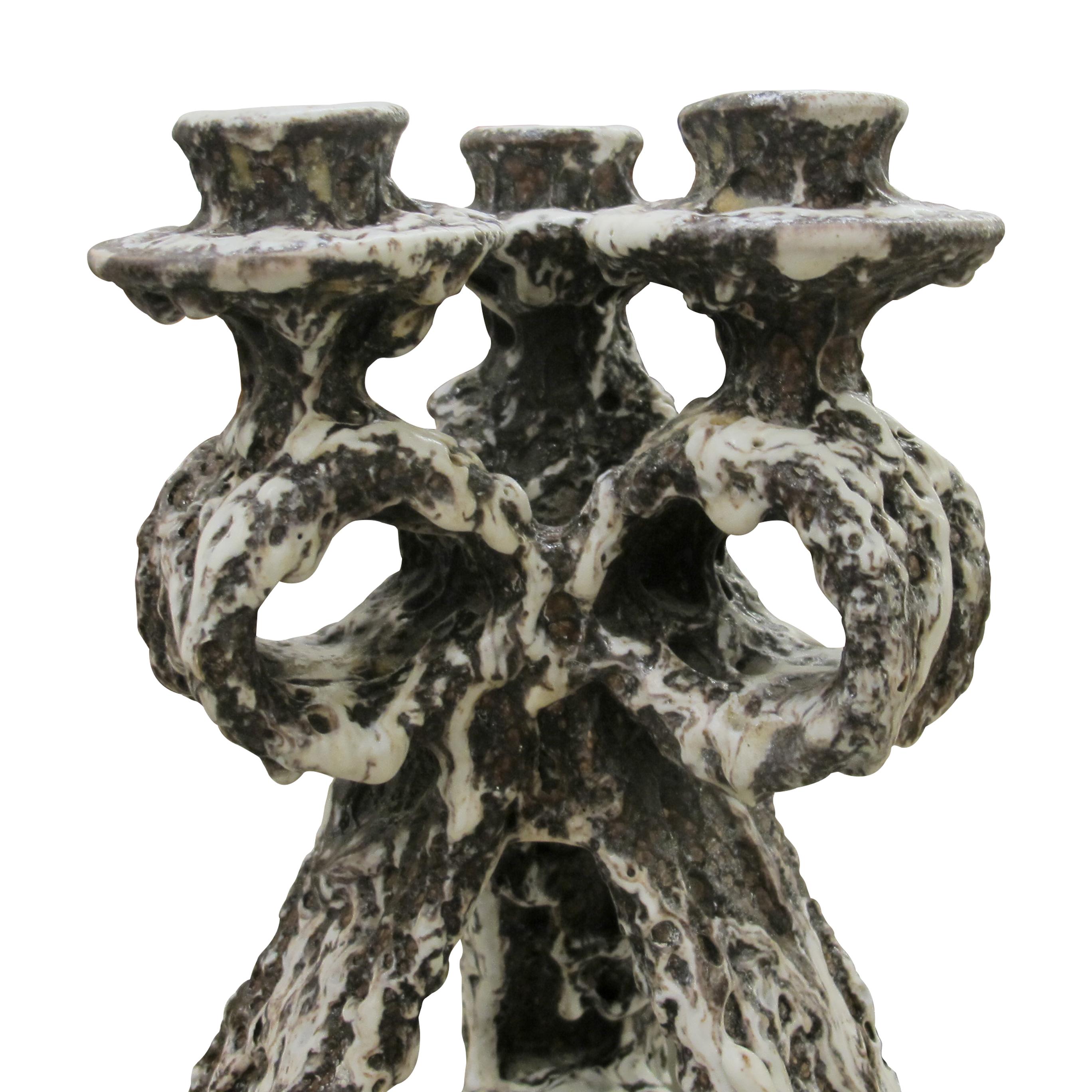 Ceramic Pair of 1950s Fat Lava Candlesticks by Marius Giuge from Vallauris, French For Sale
