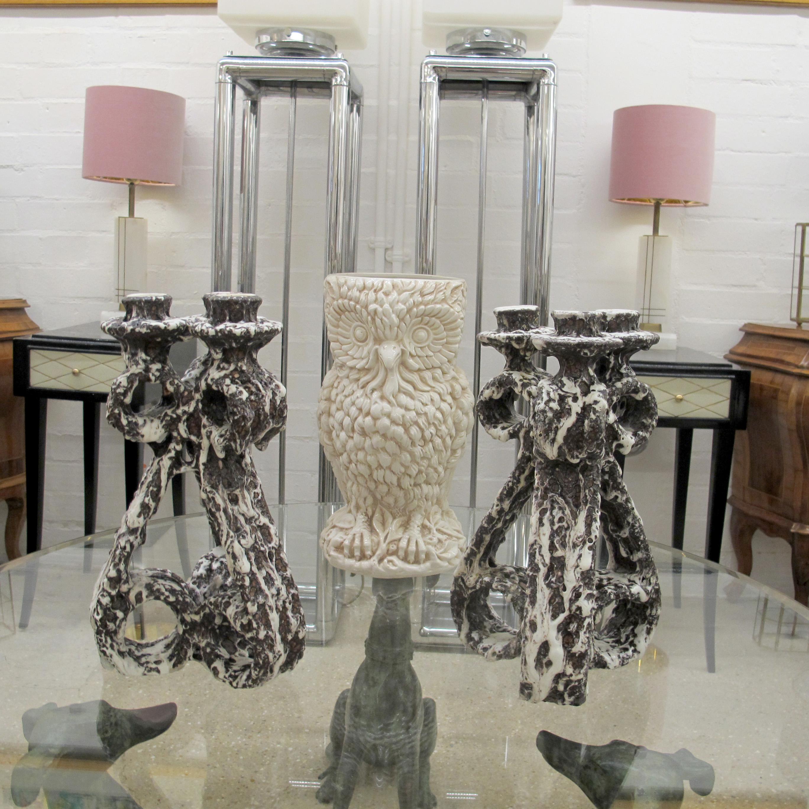 Pair of 1950s Fat Lava Candlesticks by Marius Giuge from Vallauris, French For Sale 1