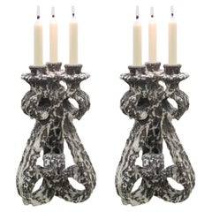 Pair of 1950s Fat Lava Candlesticks by Marius Giuge from Vallauris, French