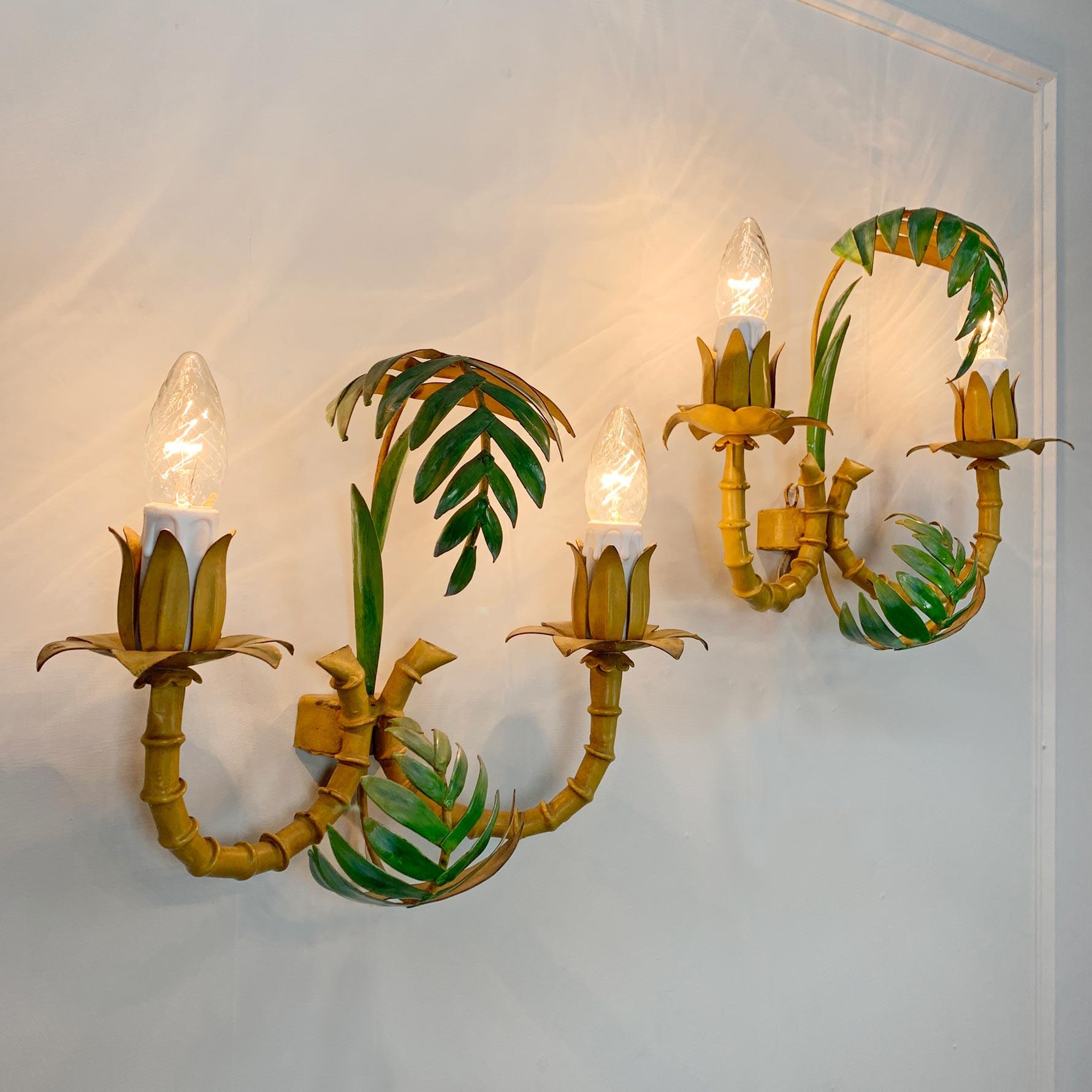 Pair of 1950’s Faux Bamboo Leaf Italian Wall Lights 4