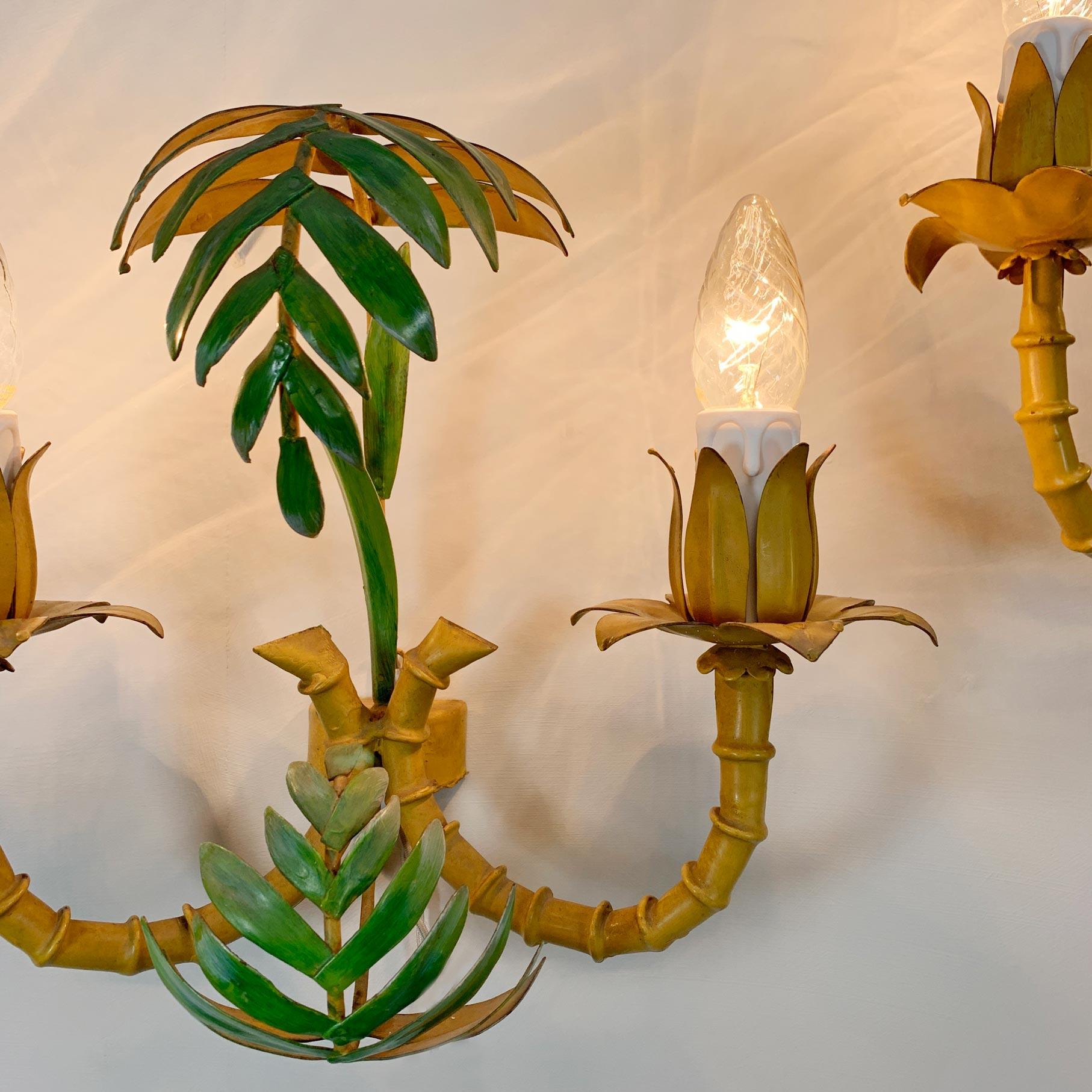 Pair of 1950’s Faux Bamboo Leaf Italian Wall Lights 7