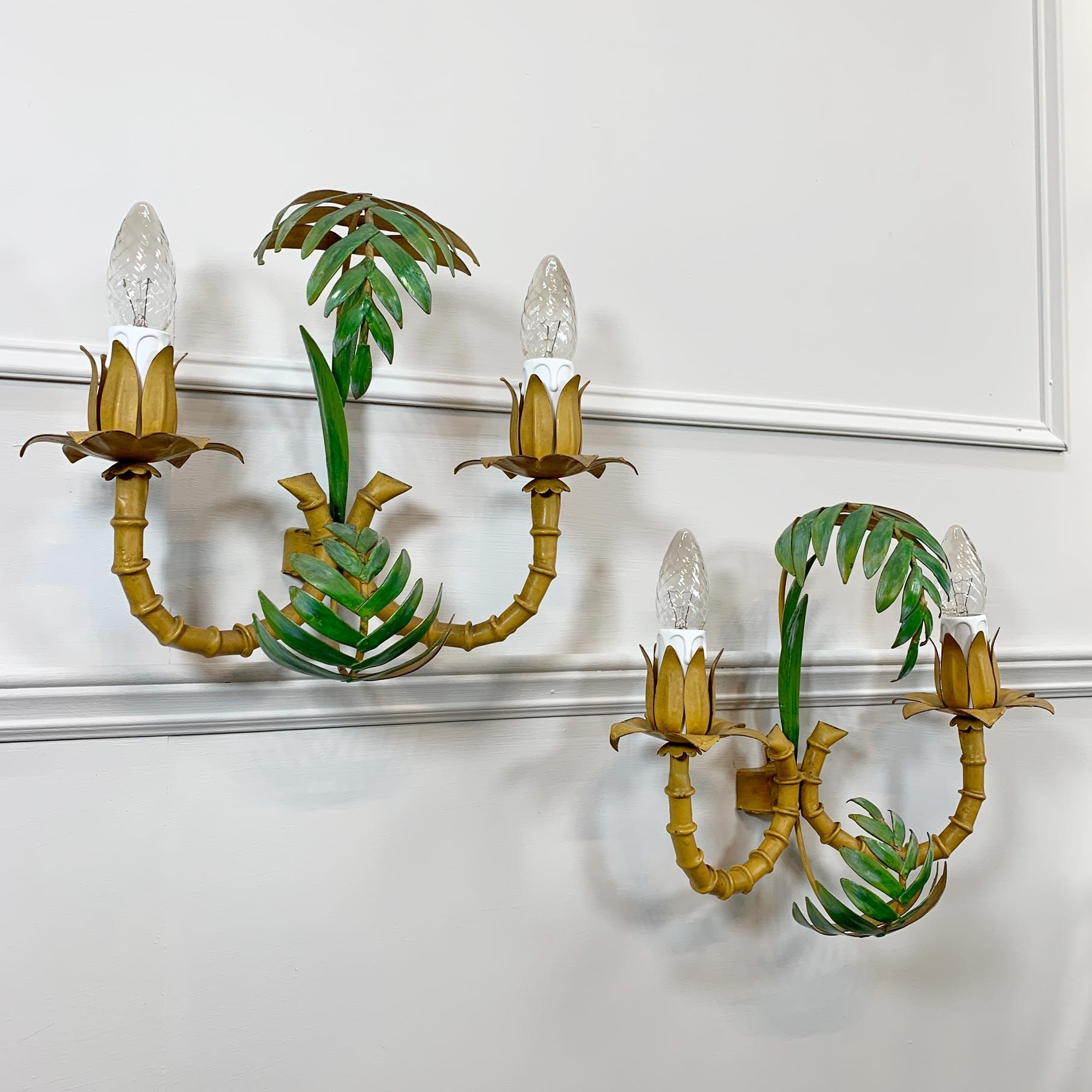 Pair of 1950’s Faux Bamboo Leaf Italian Wall Lights 8
