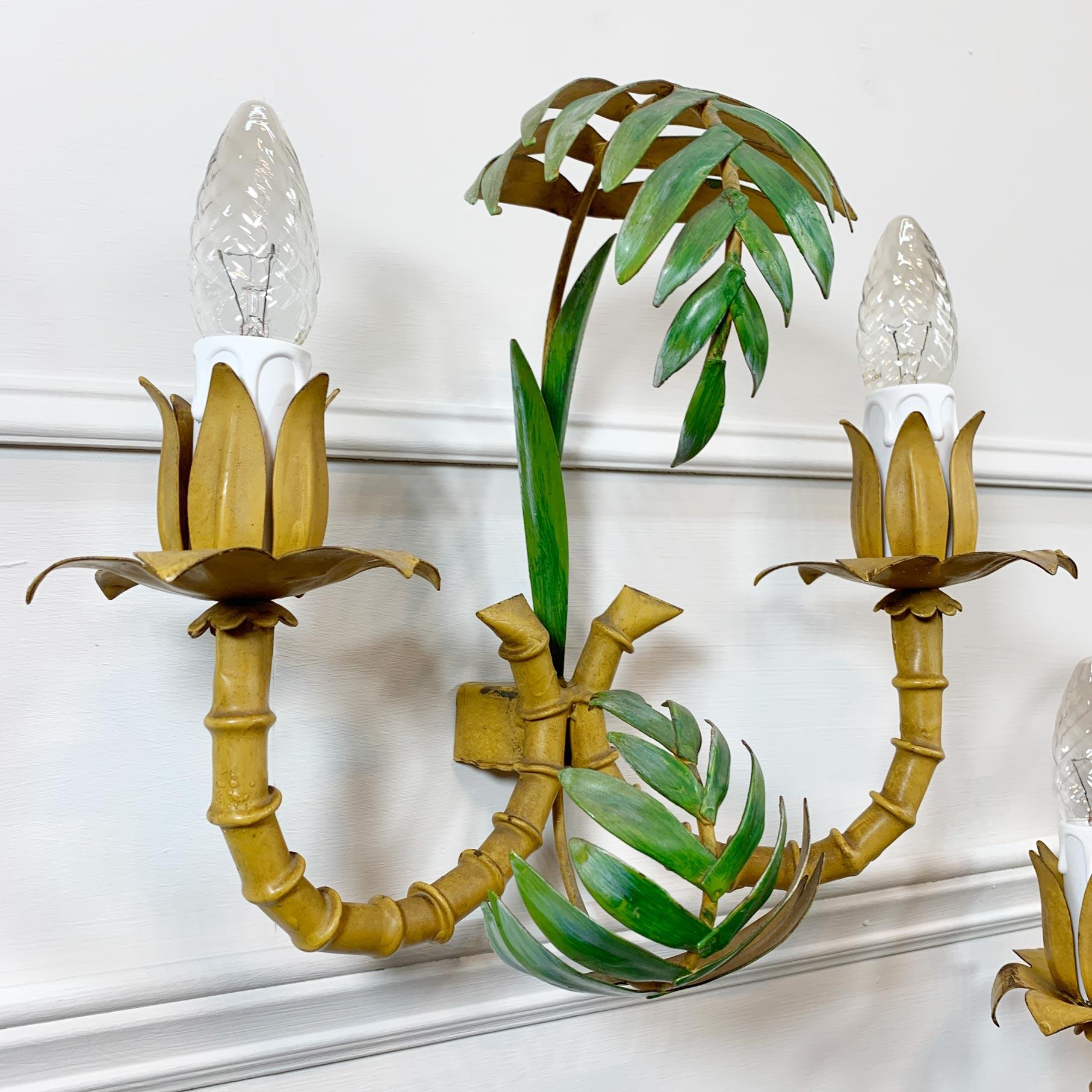 Pair of 1950’s Faux Bamboo Leaf Italian Wall Lights 2