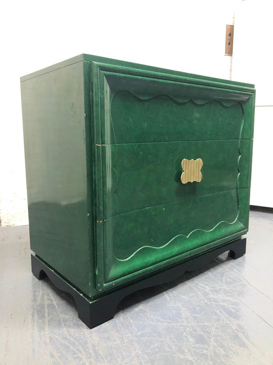 Mid-Century Modern Pair of 1950s Faux Green Malachite Chests in the Style of James Mont