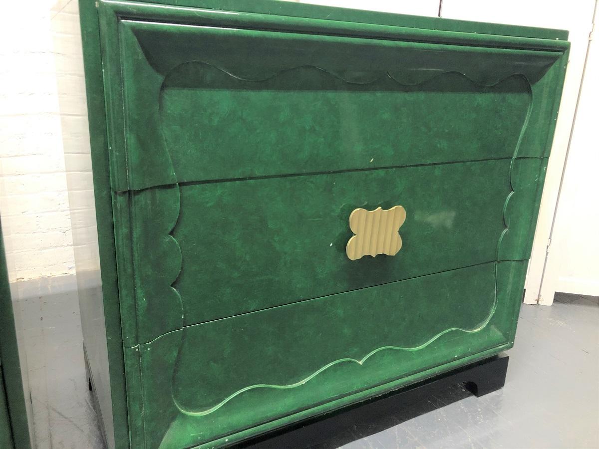 Pair of 1950s Faux Green Malachite Chests in the Style of James Mont In Good Condition In New York, NY