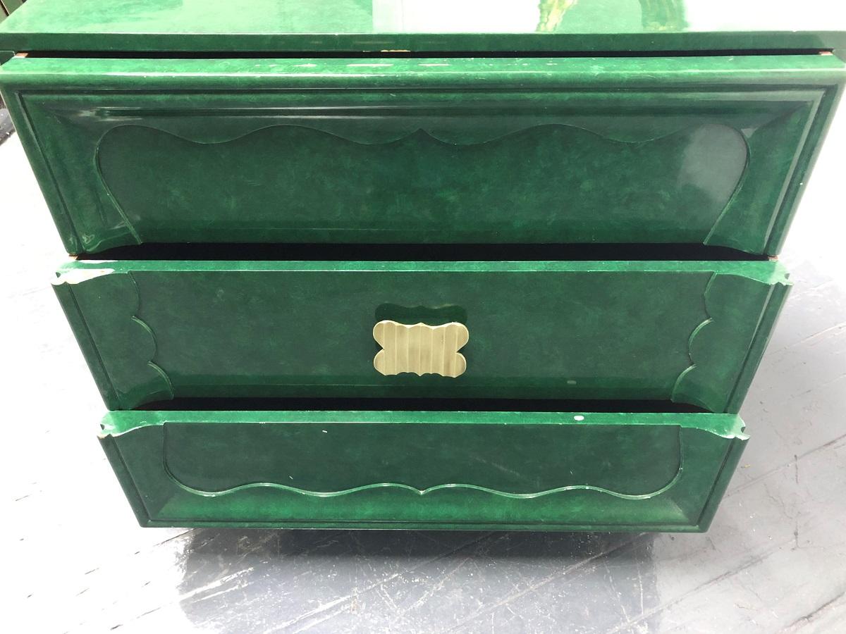 Wood Pair of 1950s Faux Green Malachite Chests in the Style of James Mont
