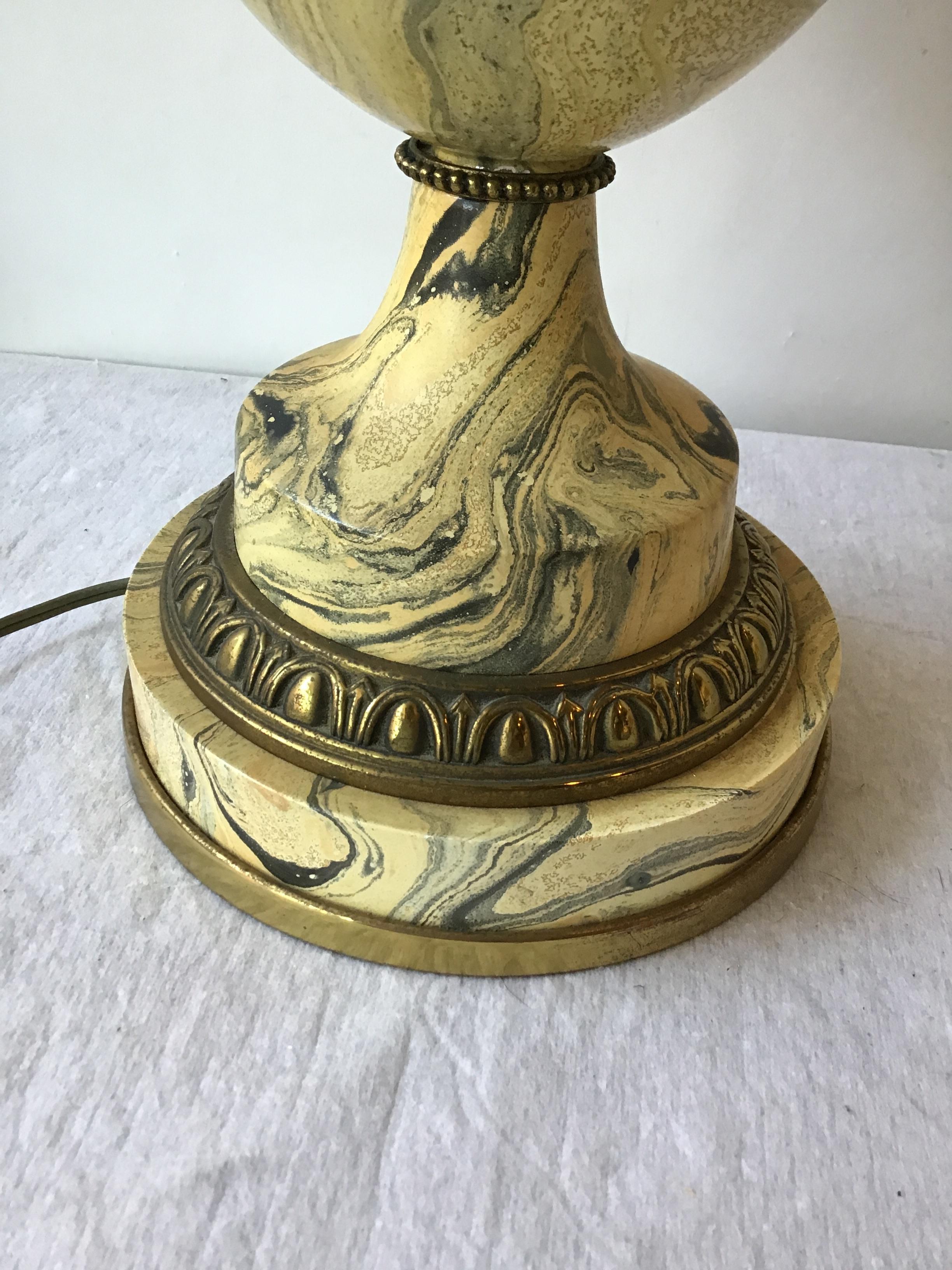 Pair of 1950s Faux Marbleized Wood Lamps with Brass Ram Heads 8