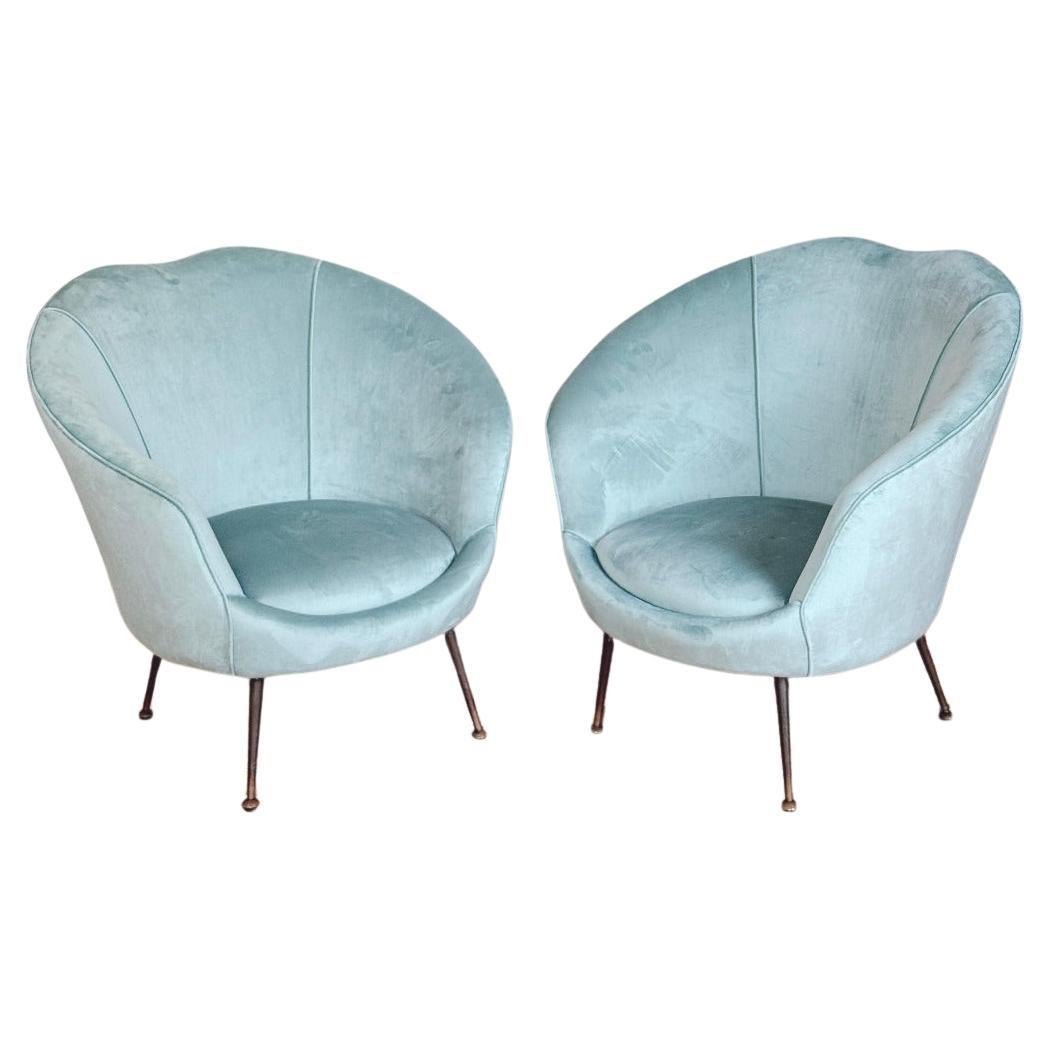 Pair of 1950s Federico Munari Velvet Armchairs