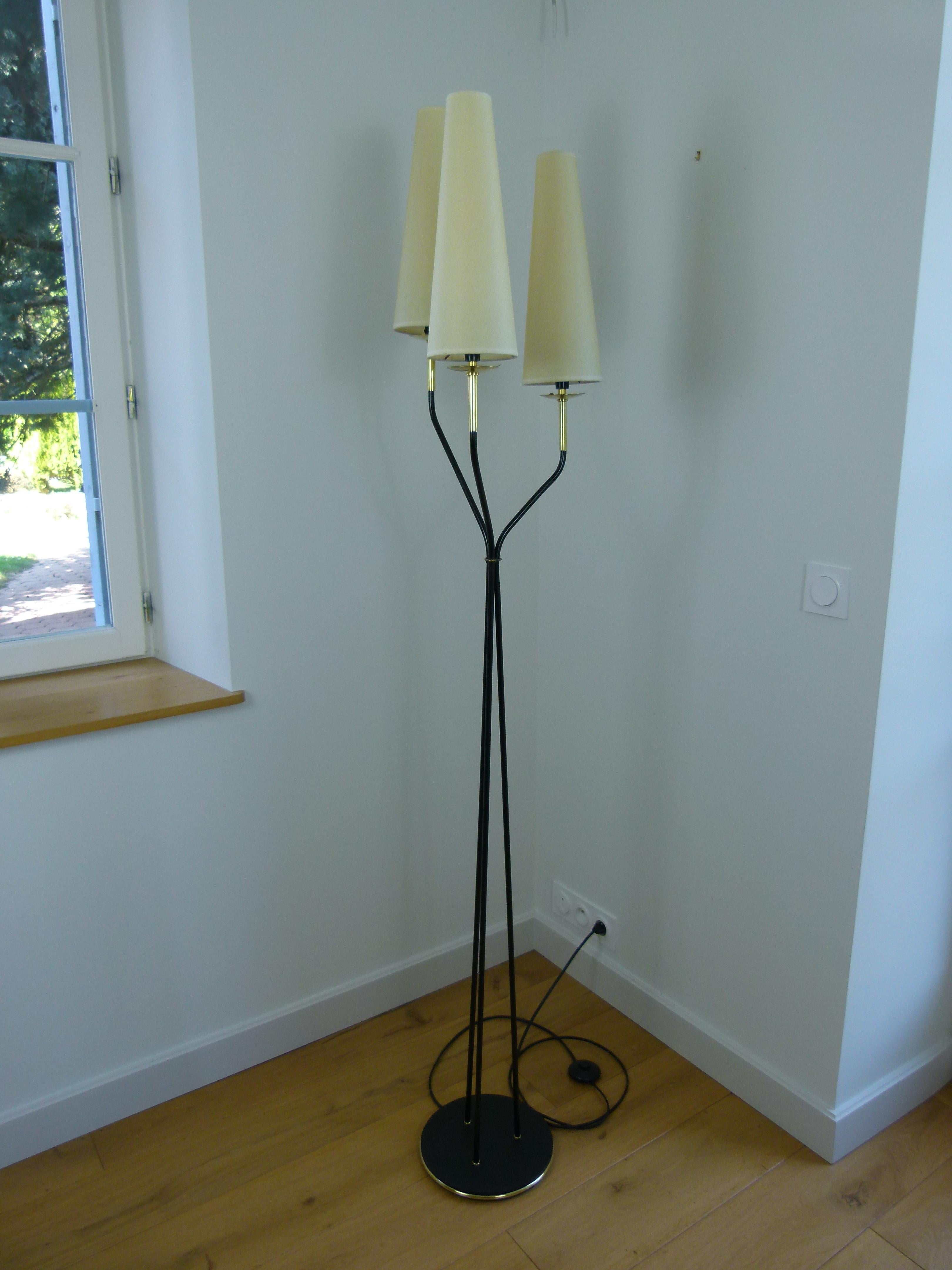 Pair of 1950s Floor Lamp with Three Illuminated Arms by Maison Lunel 5