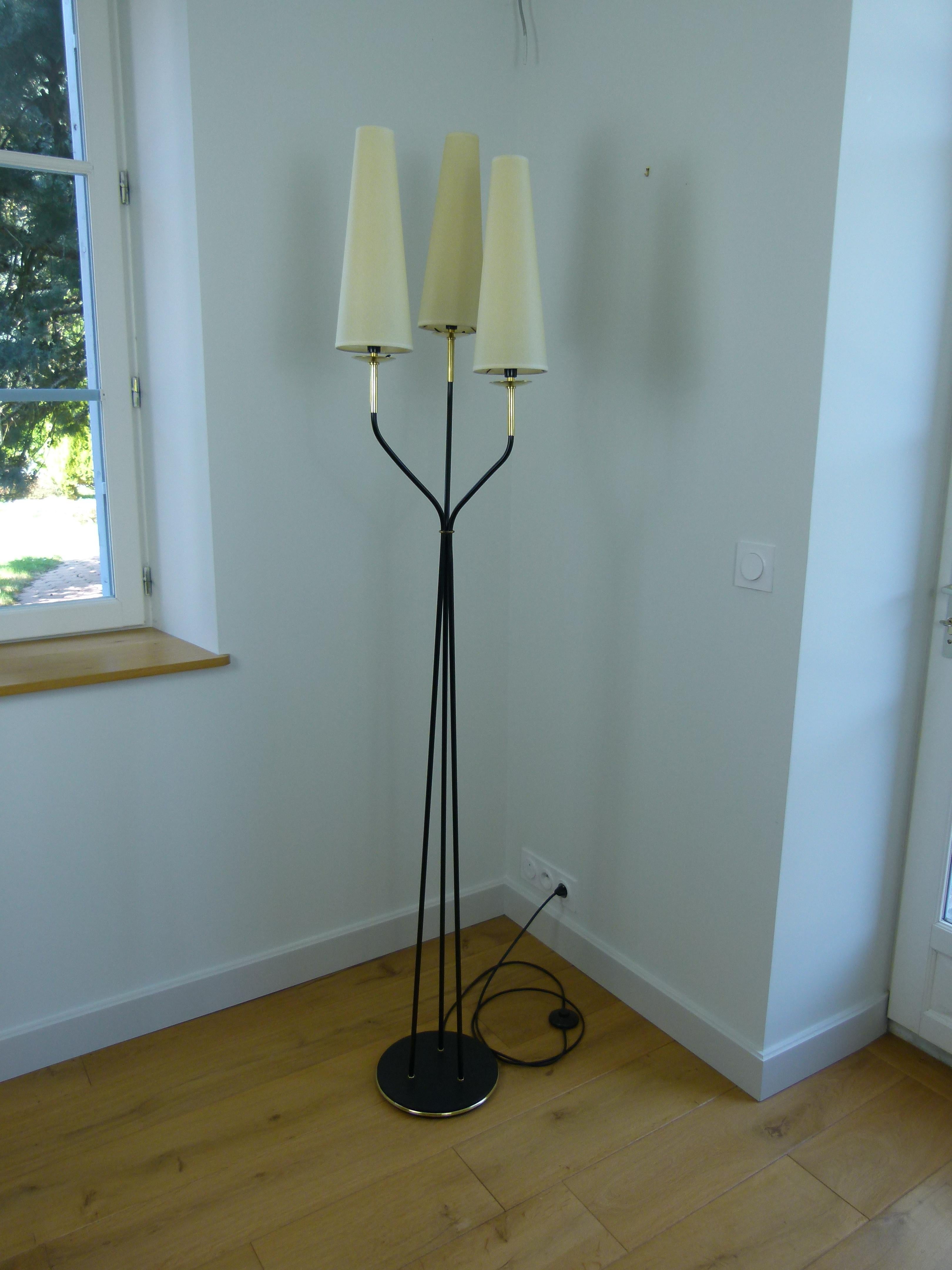 Pair of 1950s Floor Lamp with Three Illuminated Arms by Maison Lunel 6
