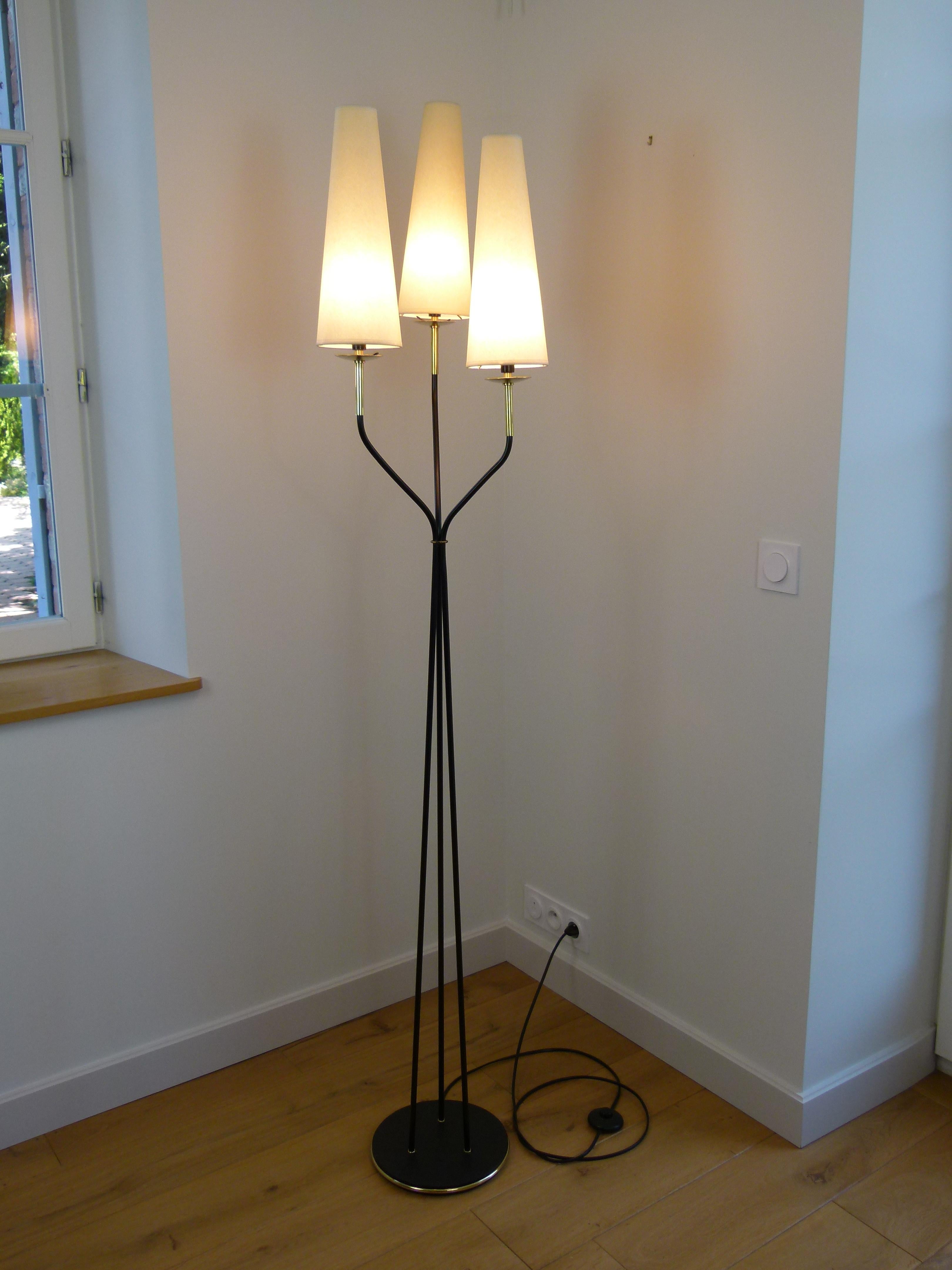 Mid-Century Modern Pair of 1950s Floor Lamp with Three Illuminated Arms by Maison Lunel