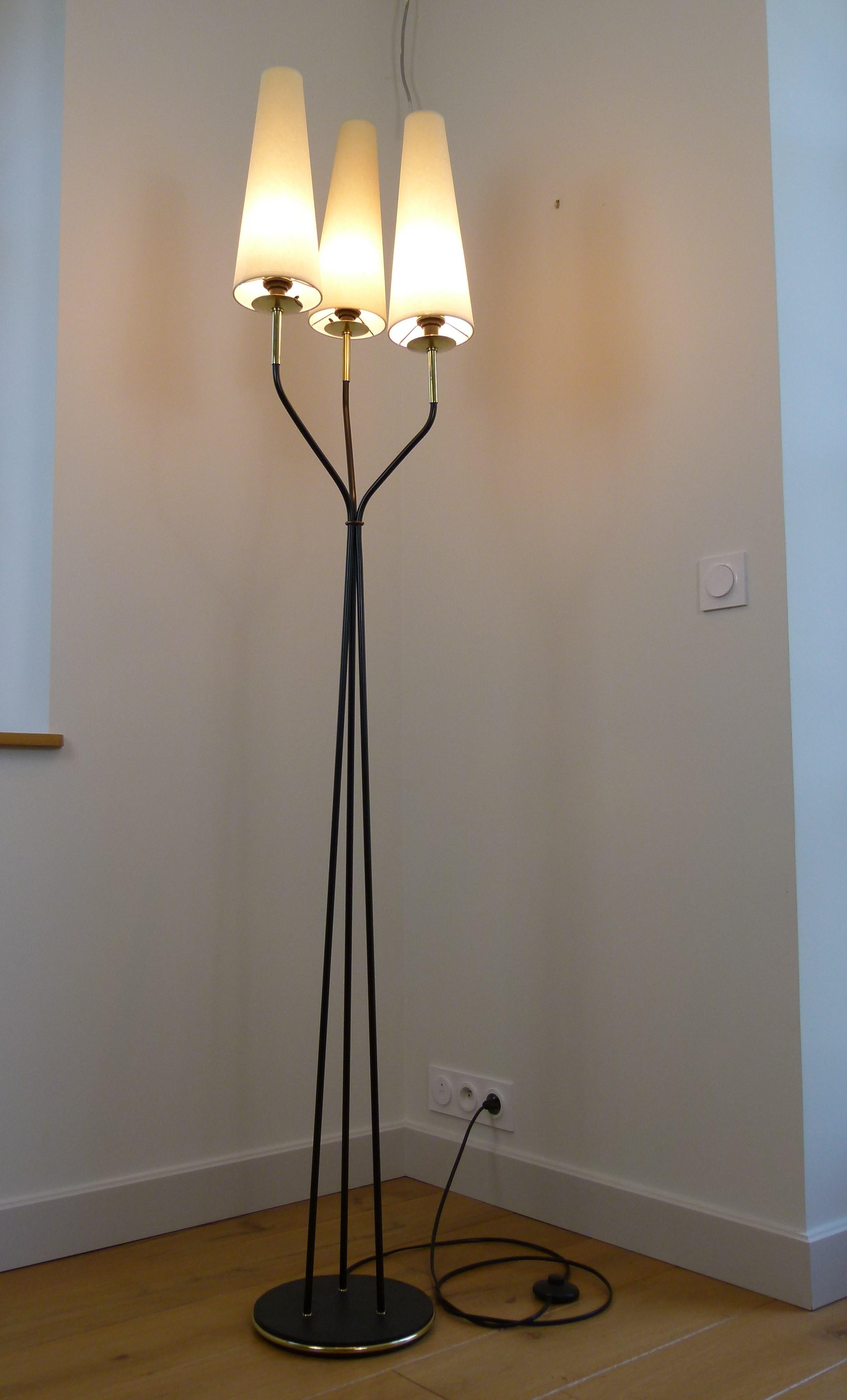 French Pair of 1950s Floor Lamp with Three Illuminated Arms by Maison Lunel