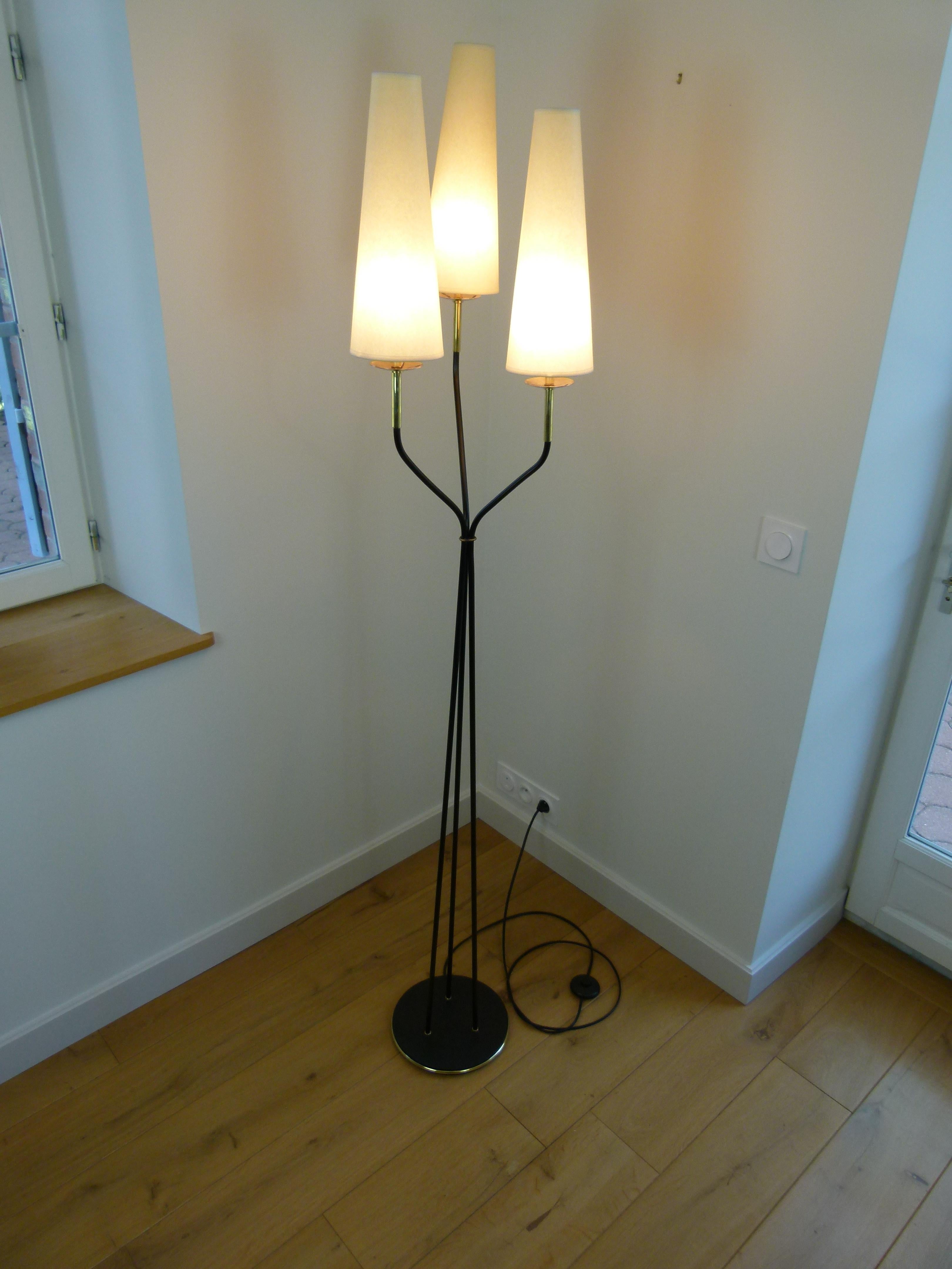 Pair of 1950s Floor Lamp with Three Illuminated Arms by Maison Lunel In Excellent Condition In Saint-Ouen, FR