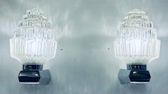 Pair of 1950s EJS Lighting Glass & Polished Chrome Torch Wall Lights or Sconces